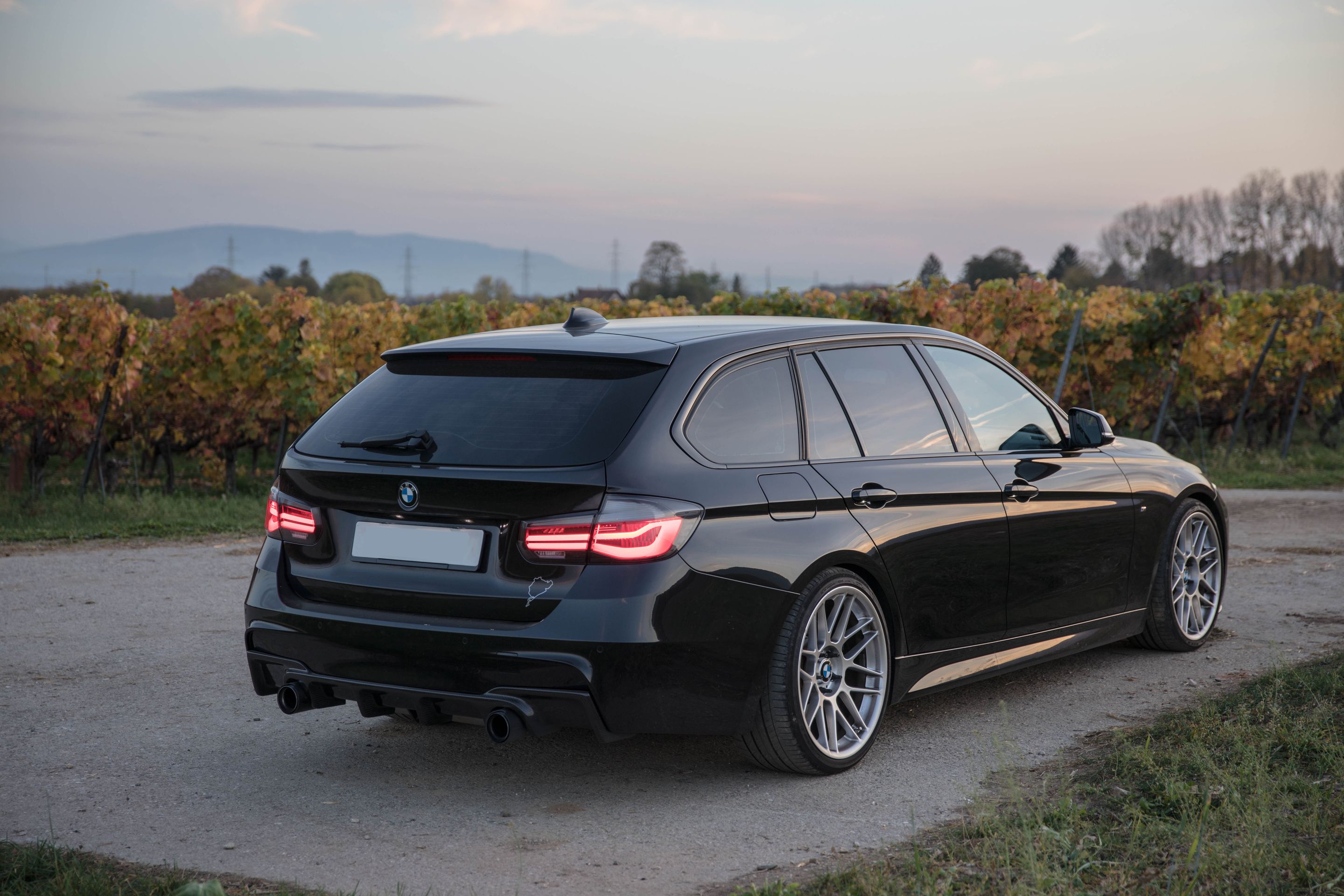 Black BMW F31 Wagon 3 Series with 19" ARC-8 Apex wheels in Race Silver