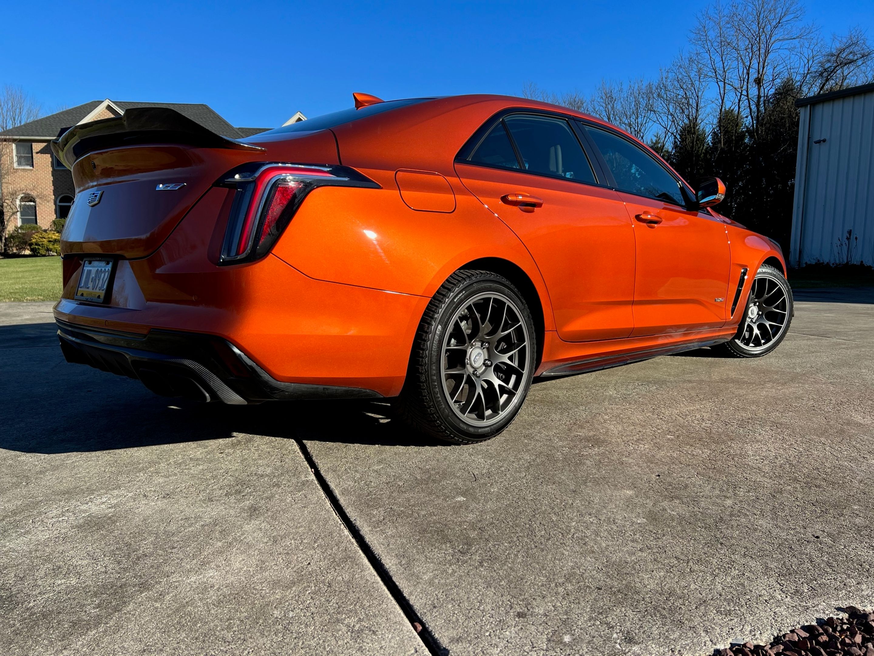 Orange Cadillac CT4-V Blackwing with 18" EC-7 Apex wheels in Anthracite
