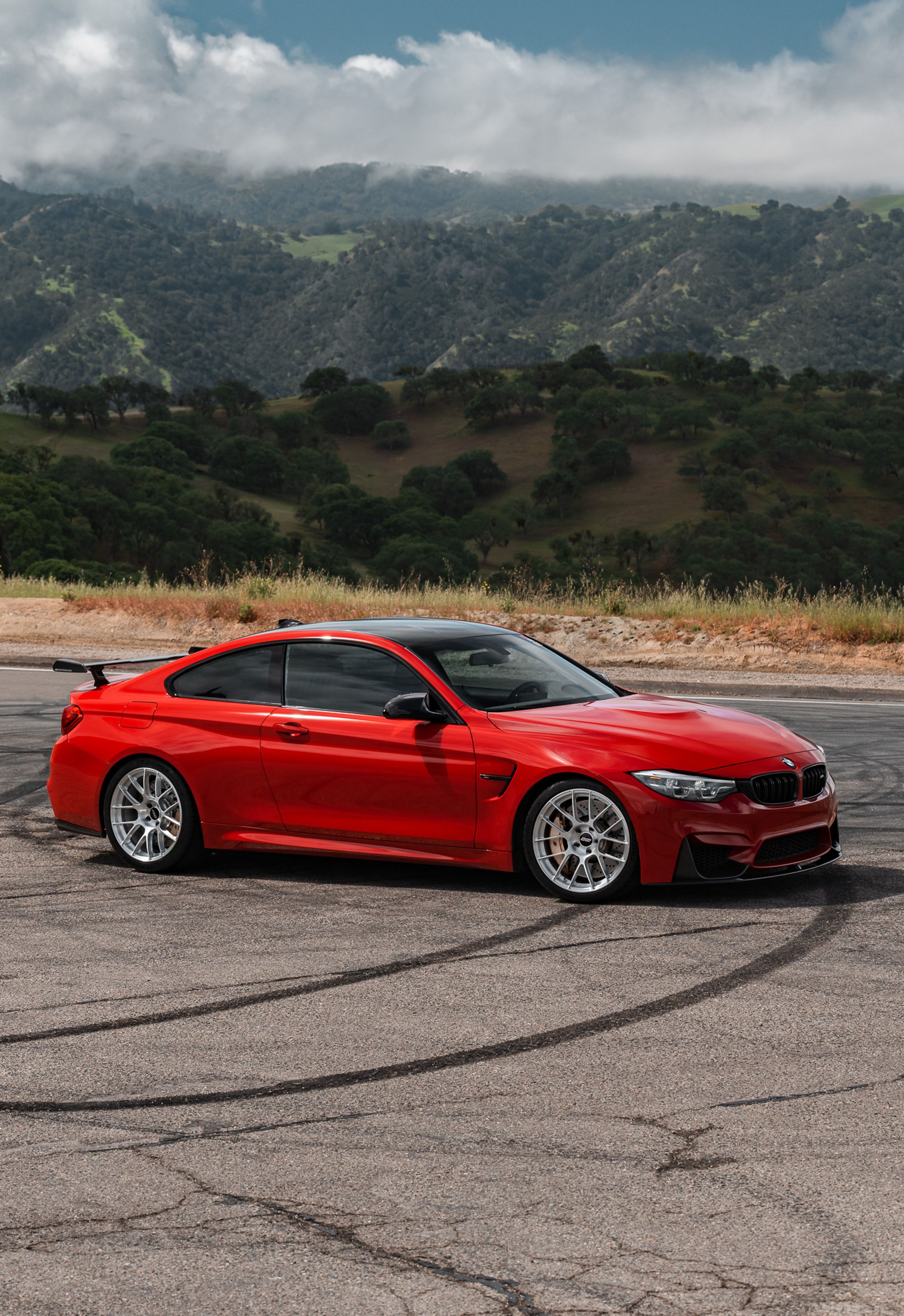 Red BMW F82 Coupe M4 with 19" EC-7RS Apex wheels in Brushed Clear