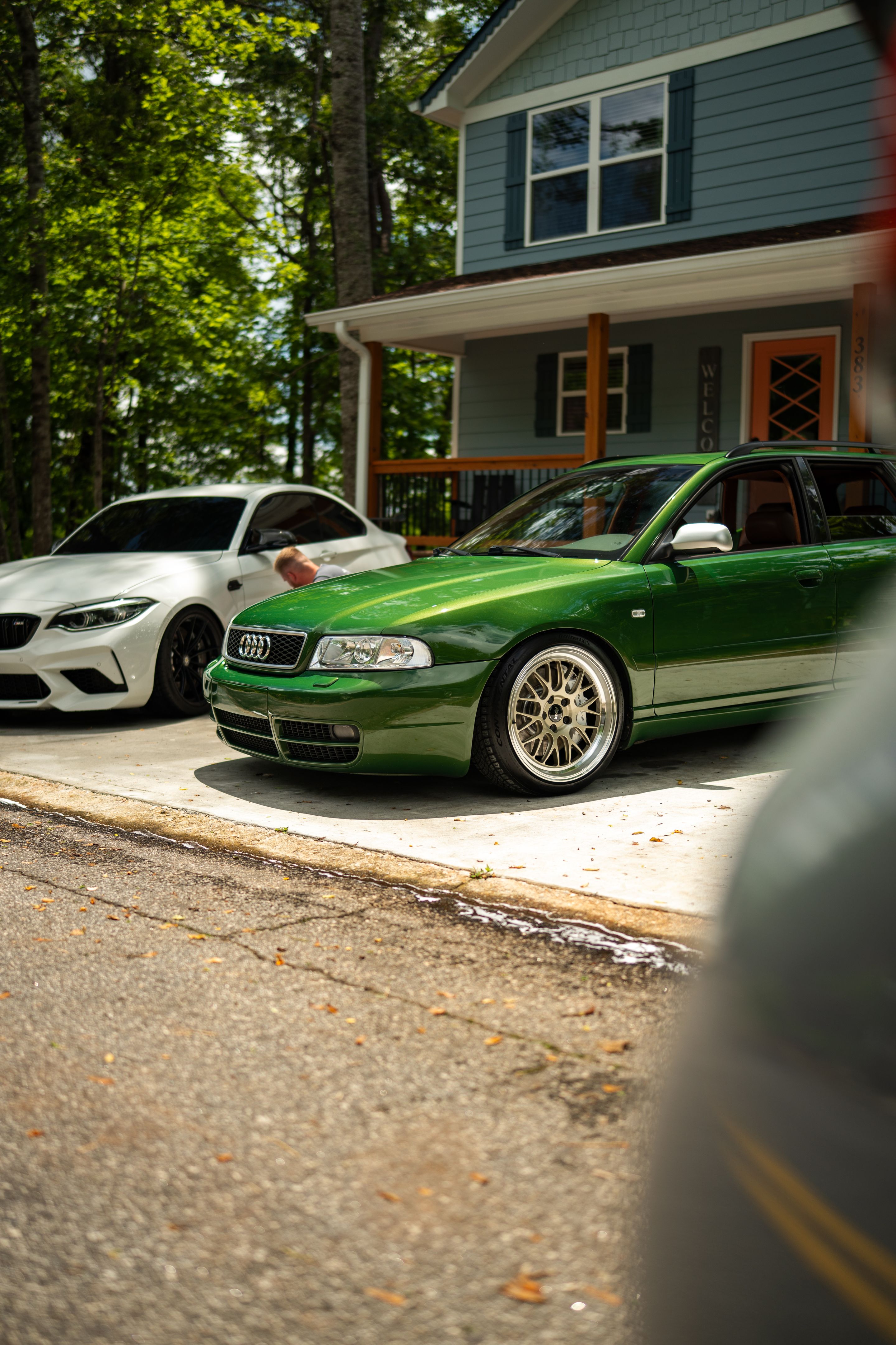 Green Audi B5 S4 Avant/Wagon with 18" ML-10RT Apex wheels in Machined Lip Gloss Motorsport Gold