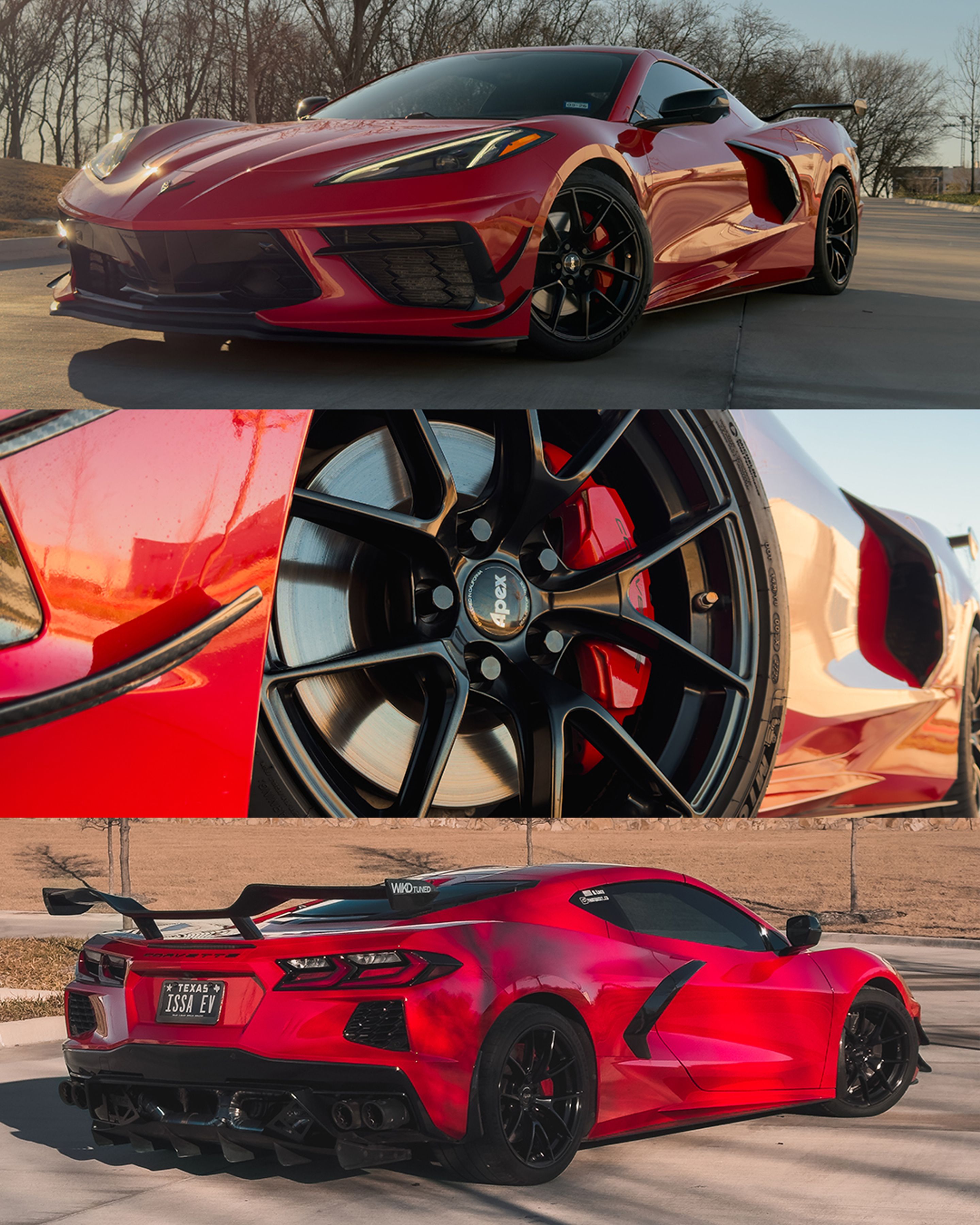 Red Chevrolet C8 Corvette Stingray/Z51 with 18"/19" VS-5RS Apex wheels in Satin Black