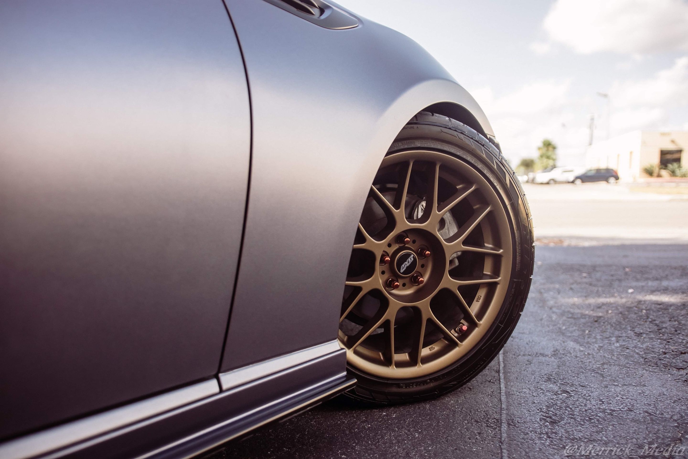 Grey Subaru ZC6 / Gen 1 BRZ with 17" ARC-8 Apex wheels in Satin Bronze