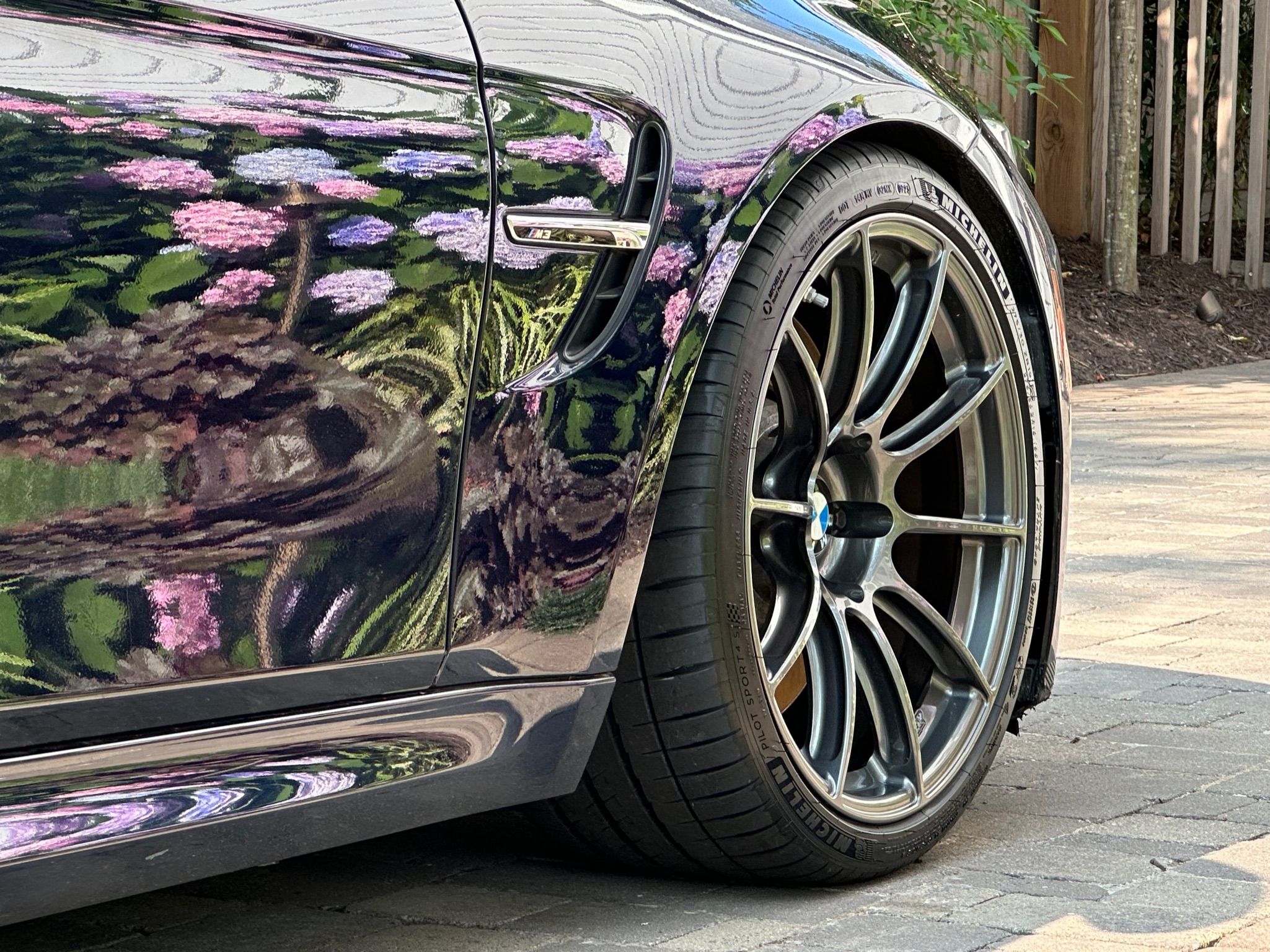 Blue BMW F80 M3 with 19" SM-10RS Apex wheels in Anthracite