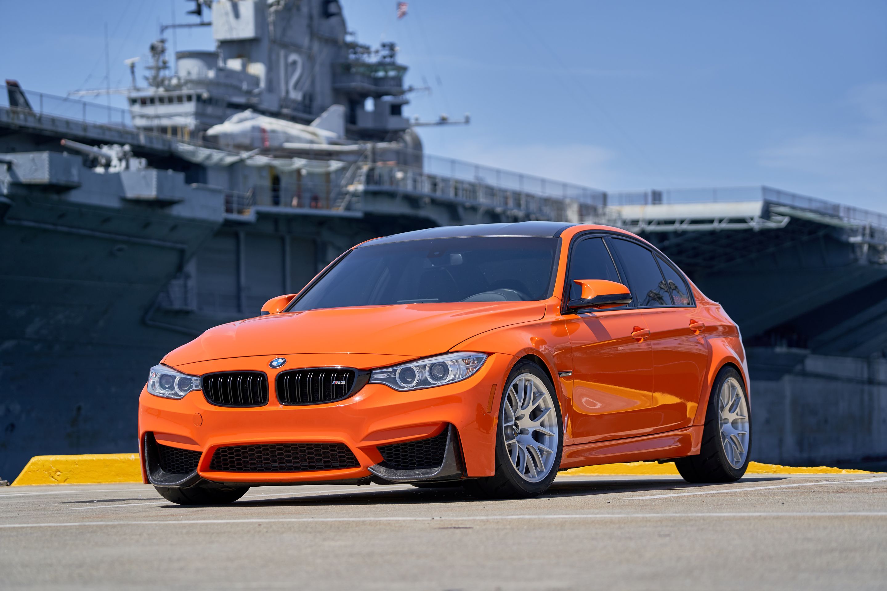 Orange BMW F80 M3 with 18" EC-7R Apex wheels in Brushed Clear