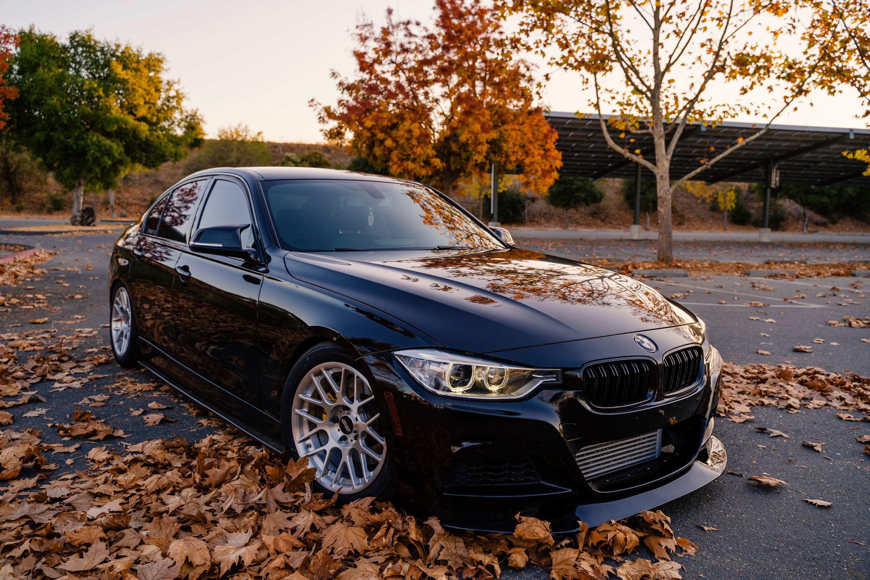 Black BMW F30 Sedan 3 Series with 17" ARC-8R Apex wheels in Brushed Clear