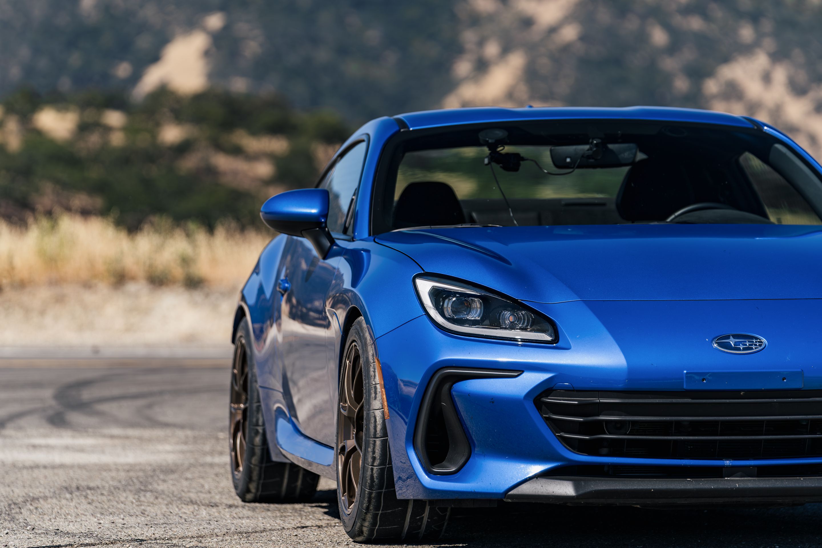 Blue Subaru ZD8 / Gen 2 BRZ with 17" VS-5RS Apex wheels in Satin Bronze