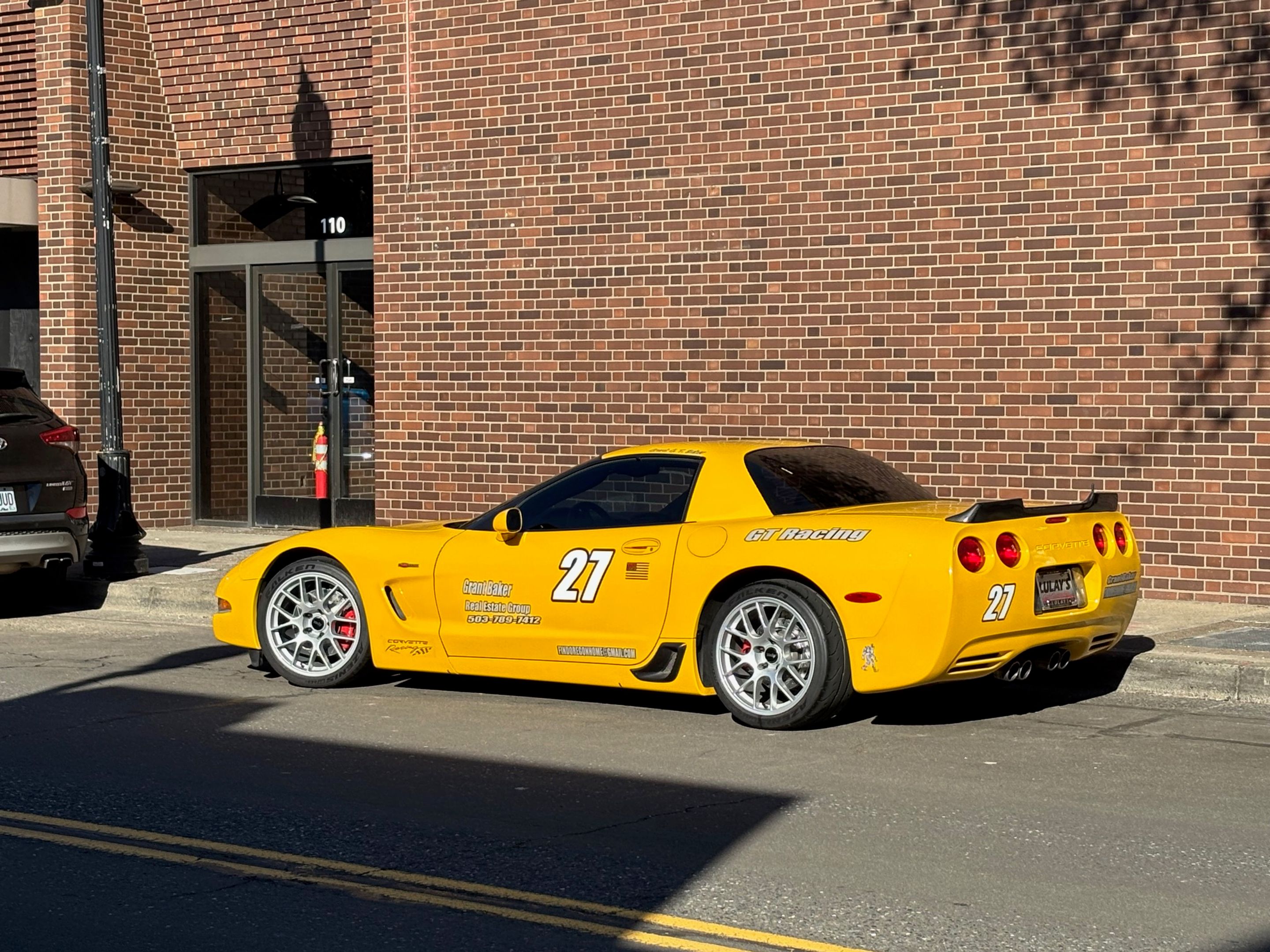 Yellow Chevrolet C5 Corvette Z06 with 18" EC-7 Apex wheels in Race Silver