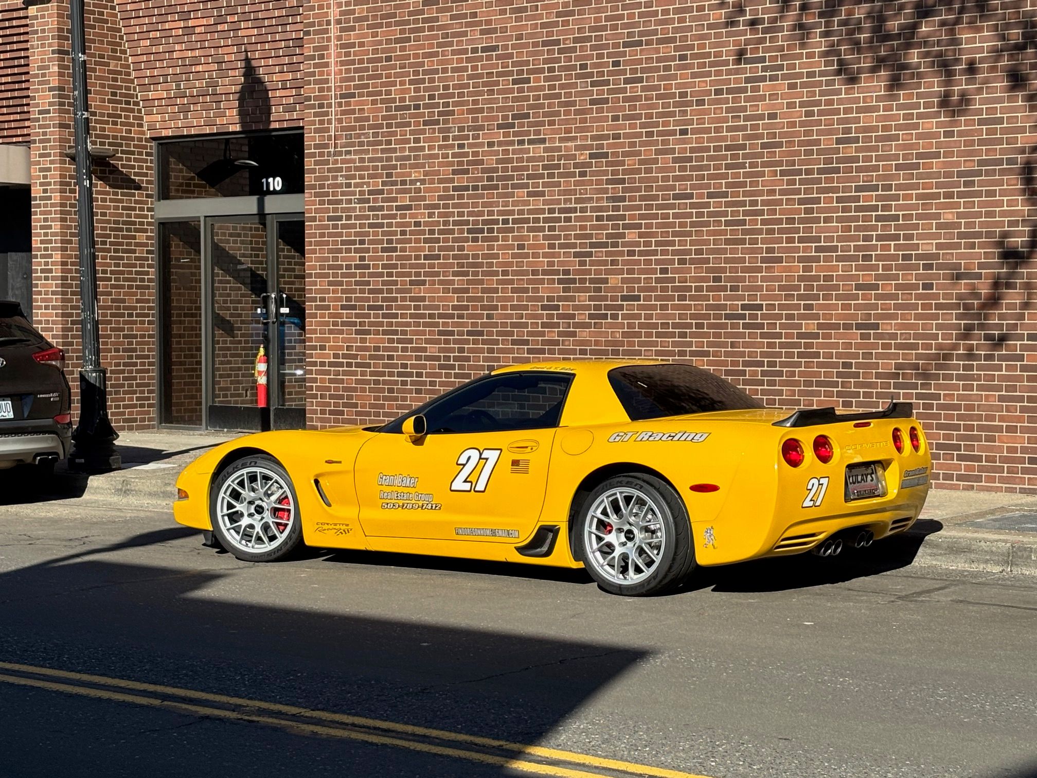Yellow Chevrolet C5 Corvette Z06 with 18" EC-7 Apex wheels in Race Silver