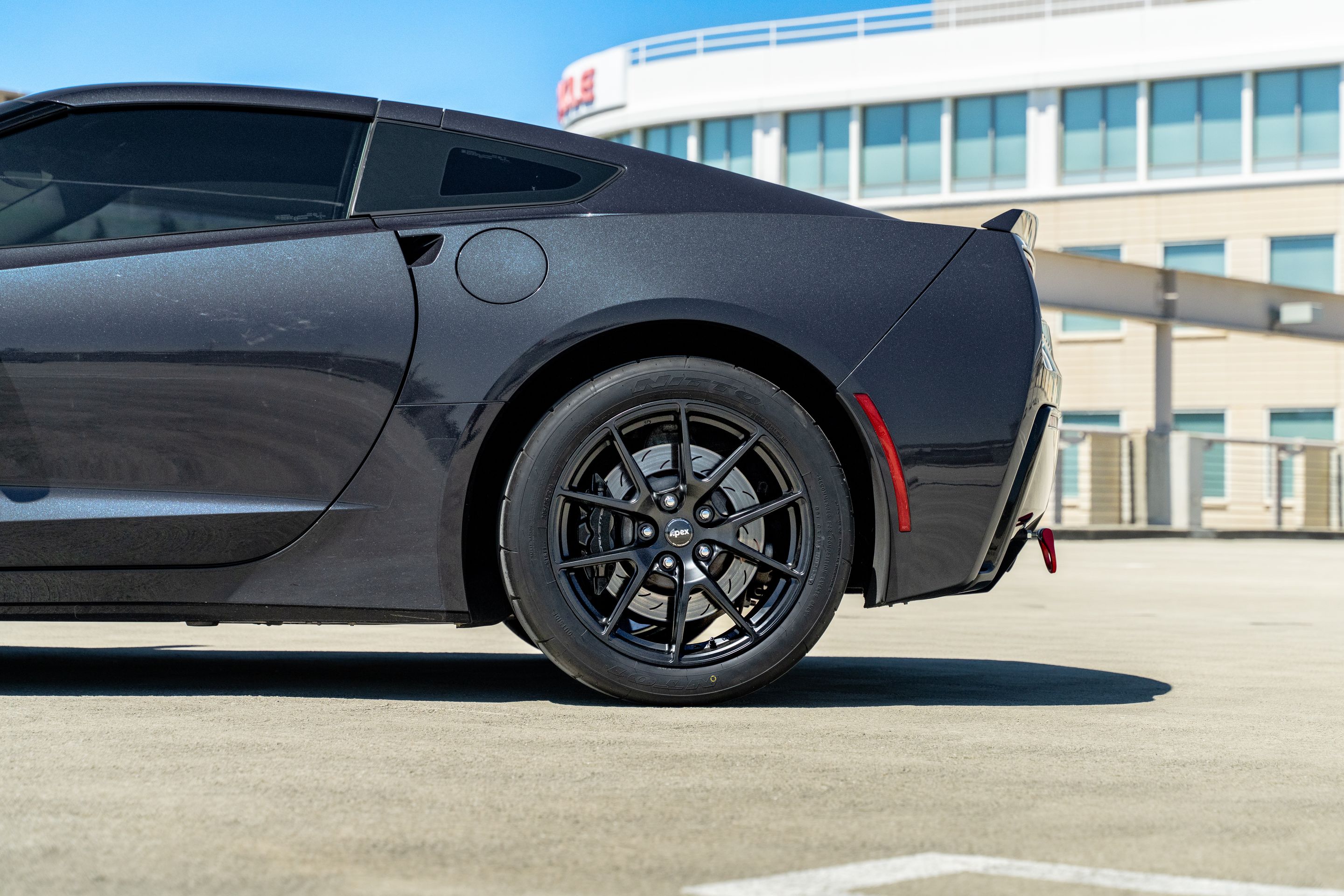 Grey Chevrolet C7 Corvette Stingray/Z51 with 18" VS-5 Apex wheels in Satin Black