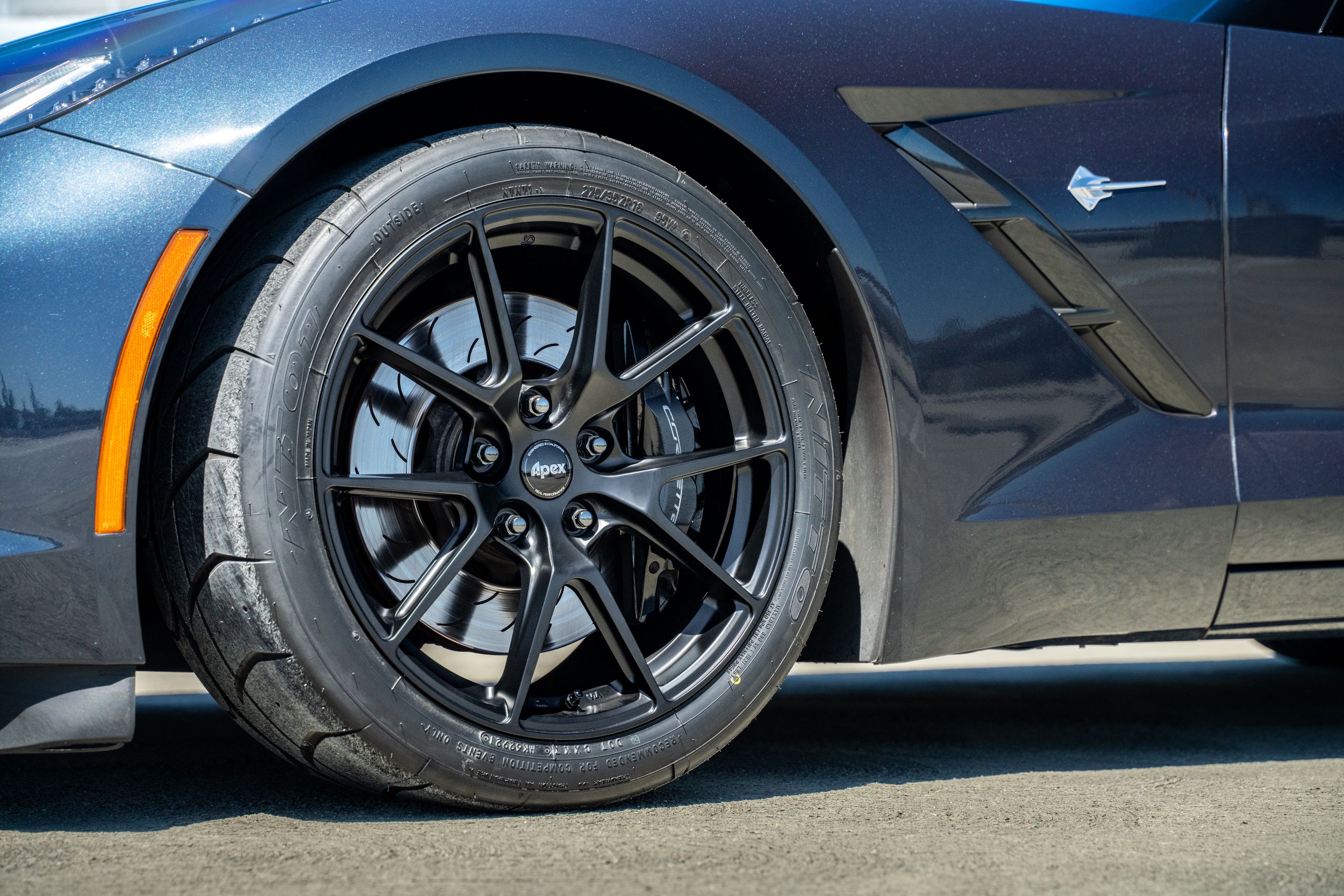 Grey Chevrolet C7 Corvette Stingray/Z51 with 18" VS-5 Apex wheels in Satin Black
