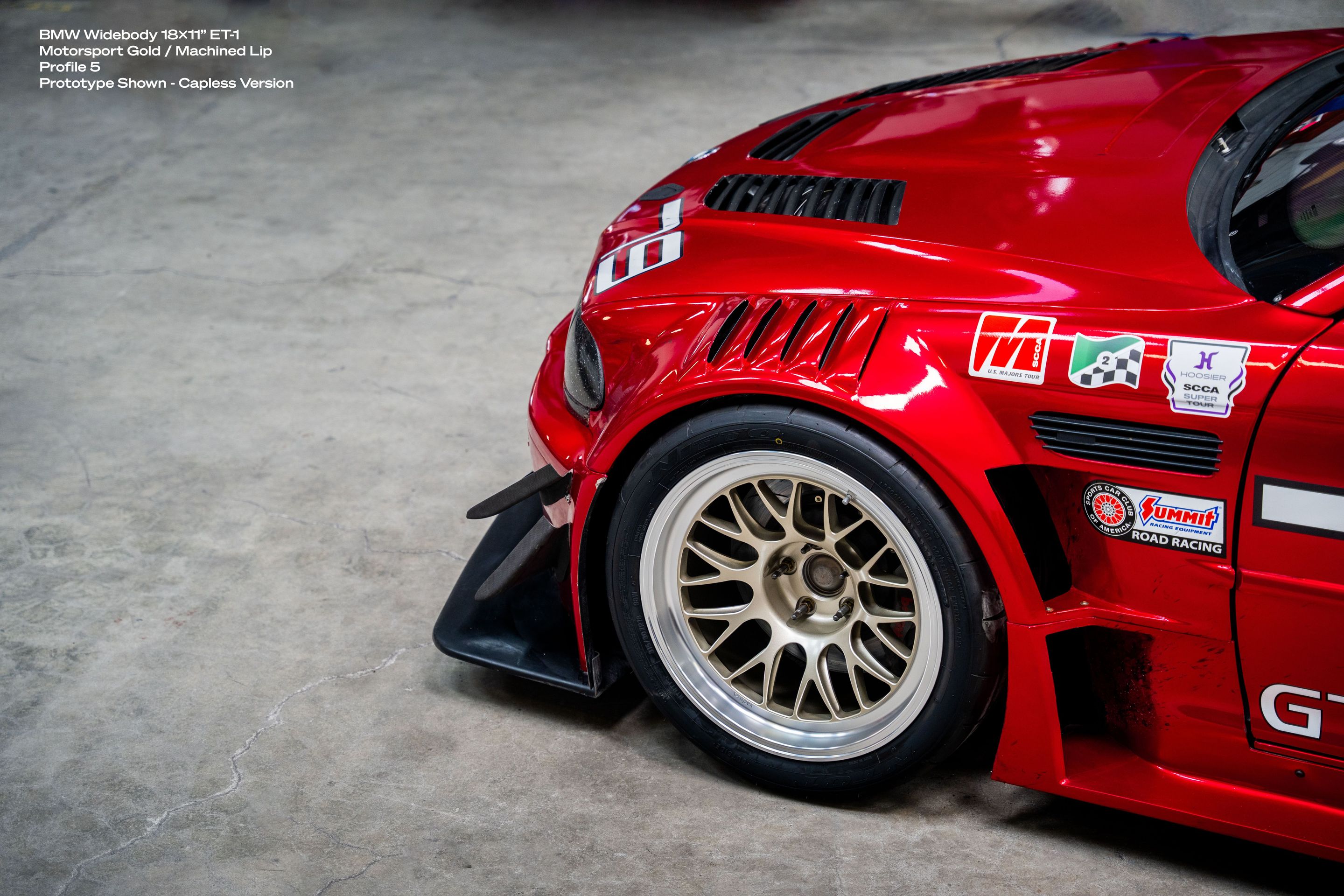 Red BMW E46 M3 with 18" ML-10RT Apex wheels in Machined Lip Gloss Motorsport Gold