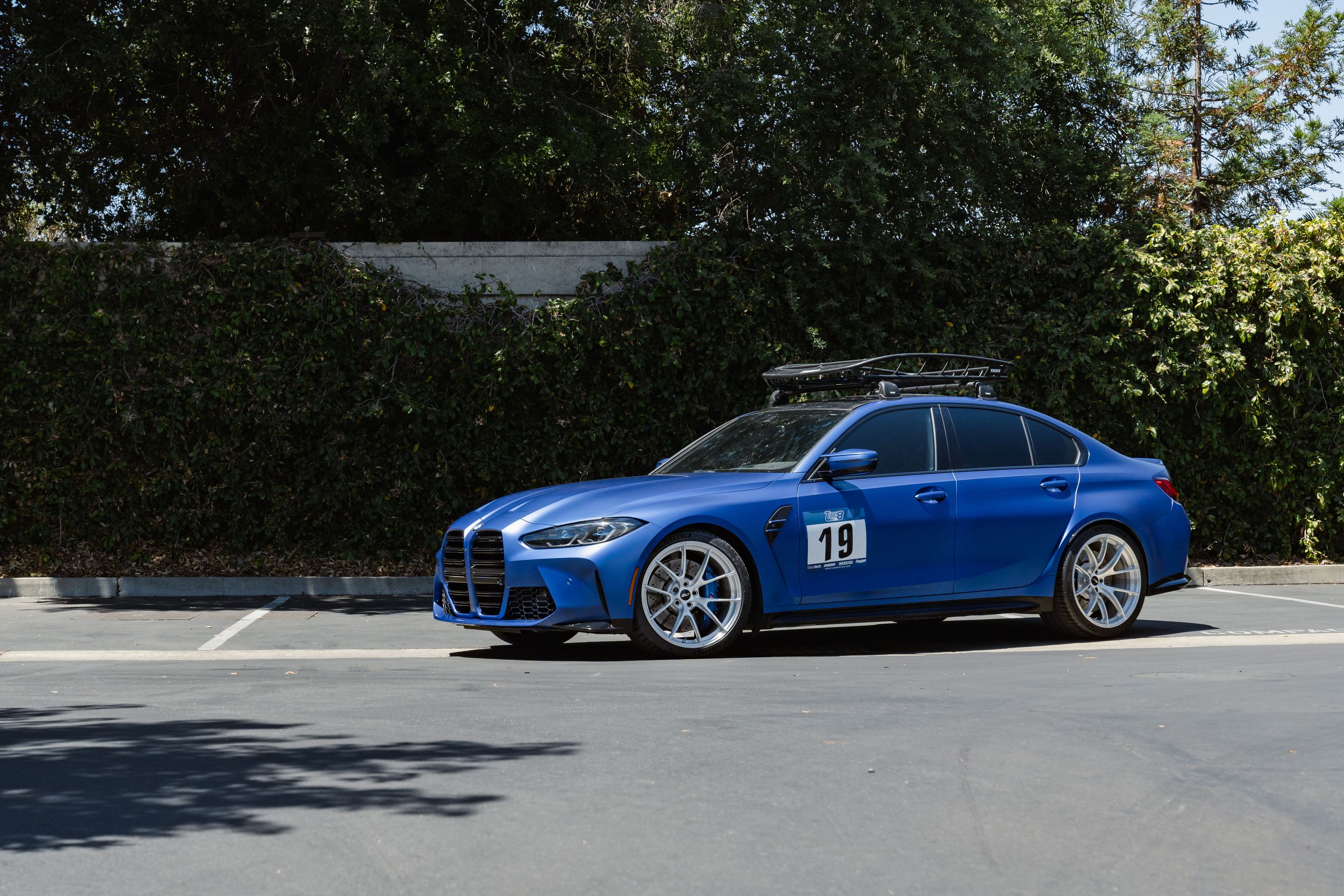Blue BMW G80 M3 with 20" VS-5RS Apex wheels in Brushed Clear