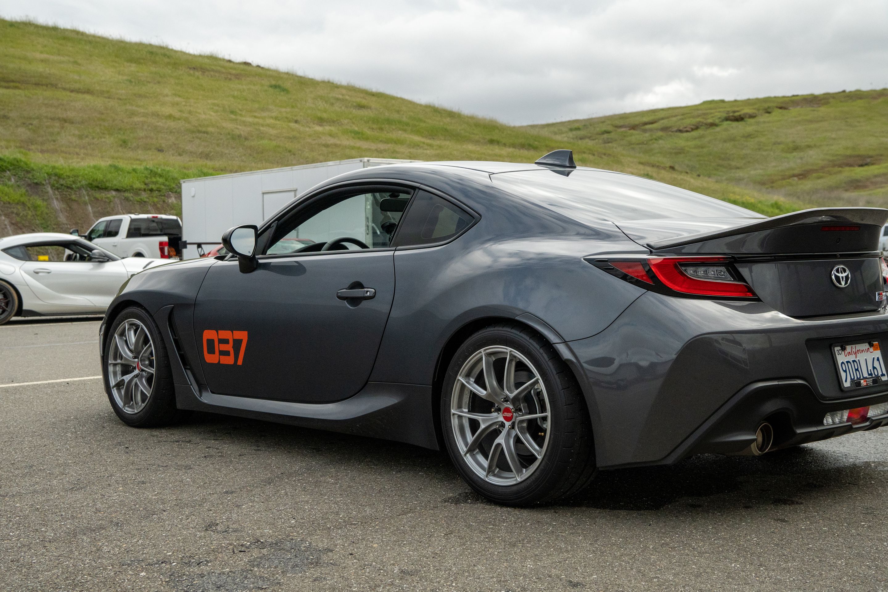 Grey Toyota GR86 with 17" VS-5RS Apex wheels in Brushed Clear