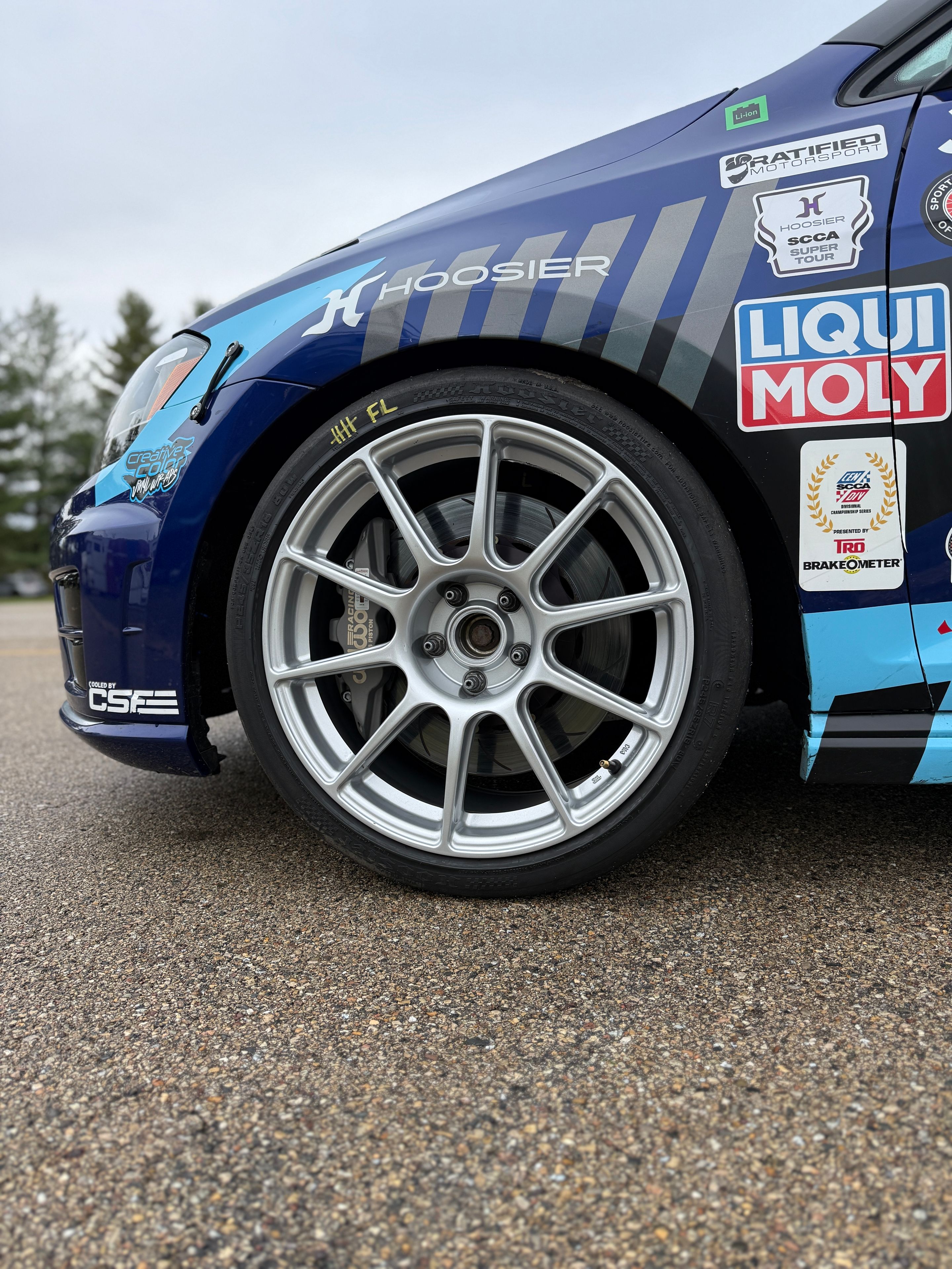 Race Livery VW MK7 Golf R with 18" SM-10 Apex wheels in Race Silver