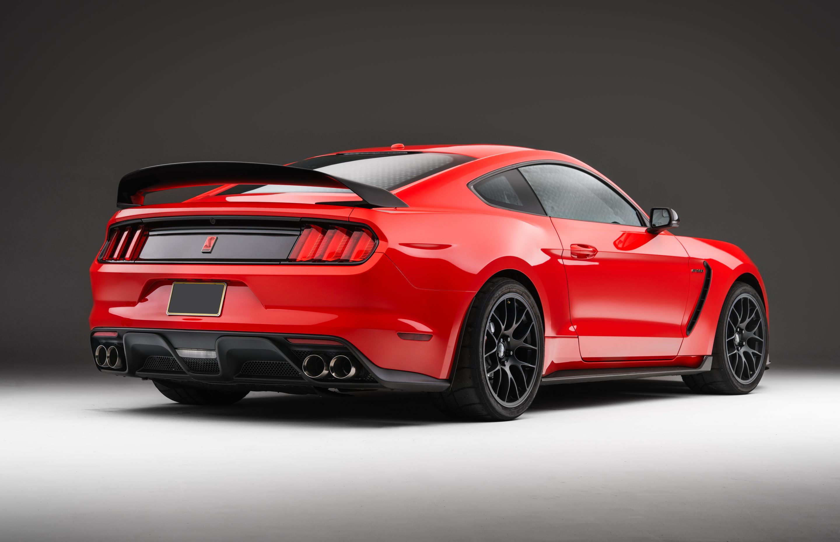 Red Ford S550 Mustang GT350R with 19" EC-7 Apex wheels in Satin Black