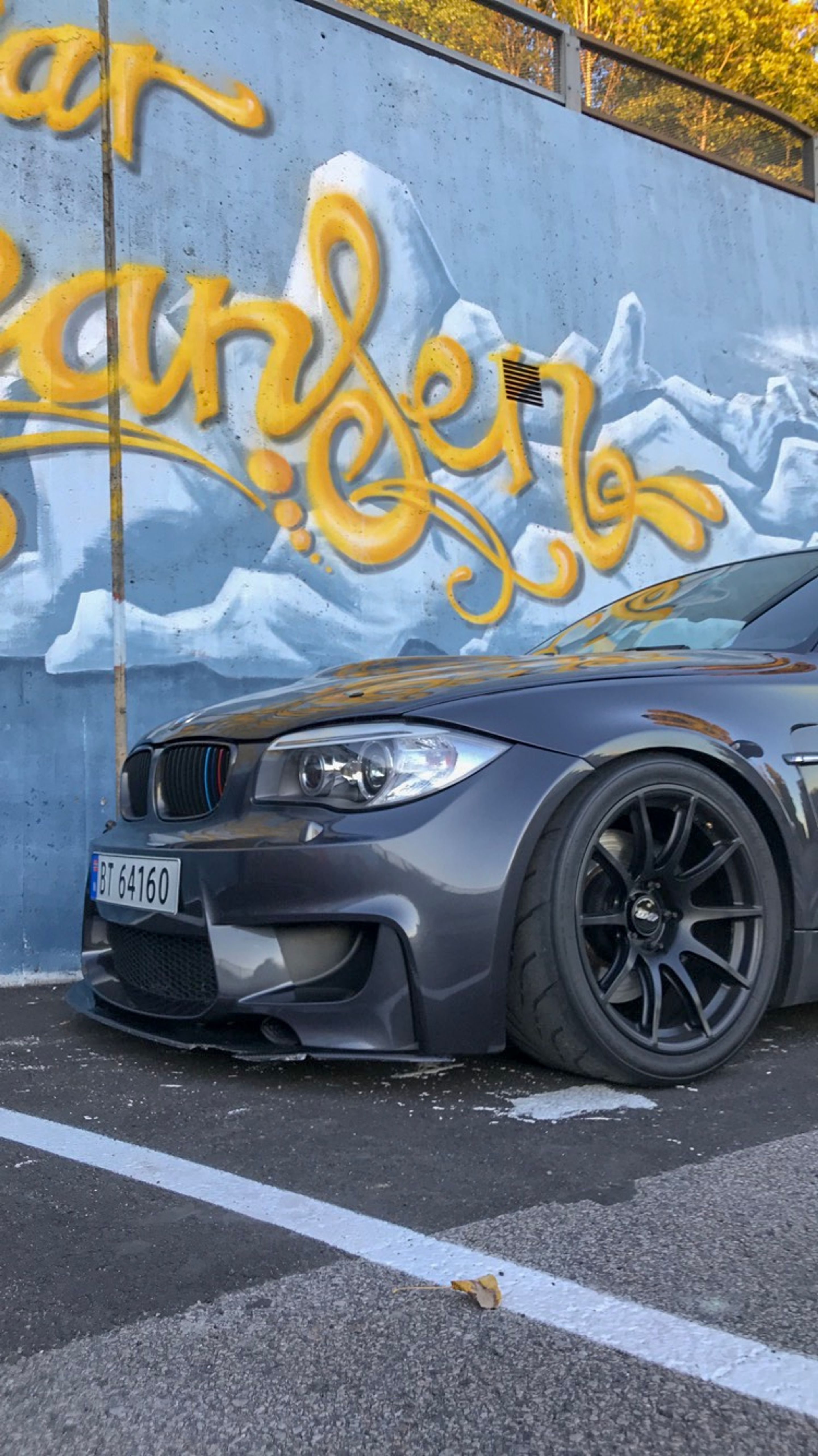 Grey BMW E82 1M with 18" SM-10 Apex wheels in Satin Black