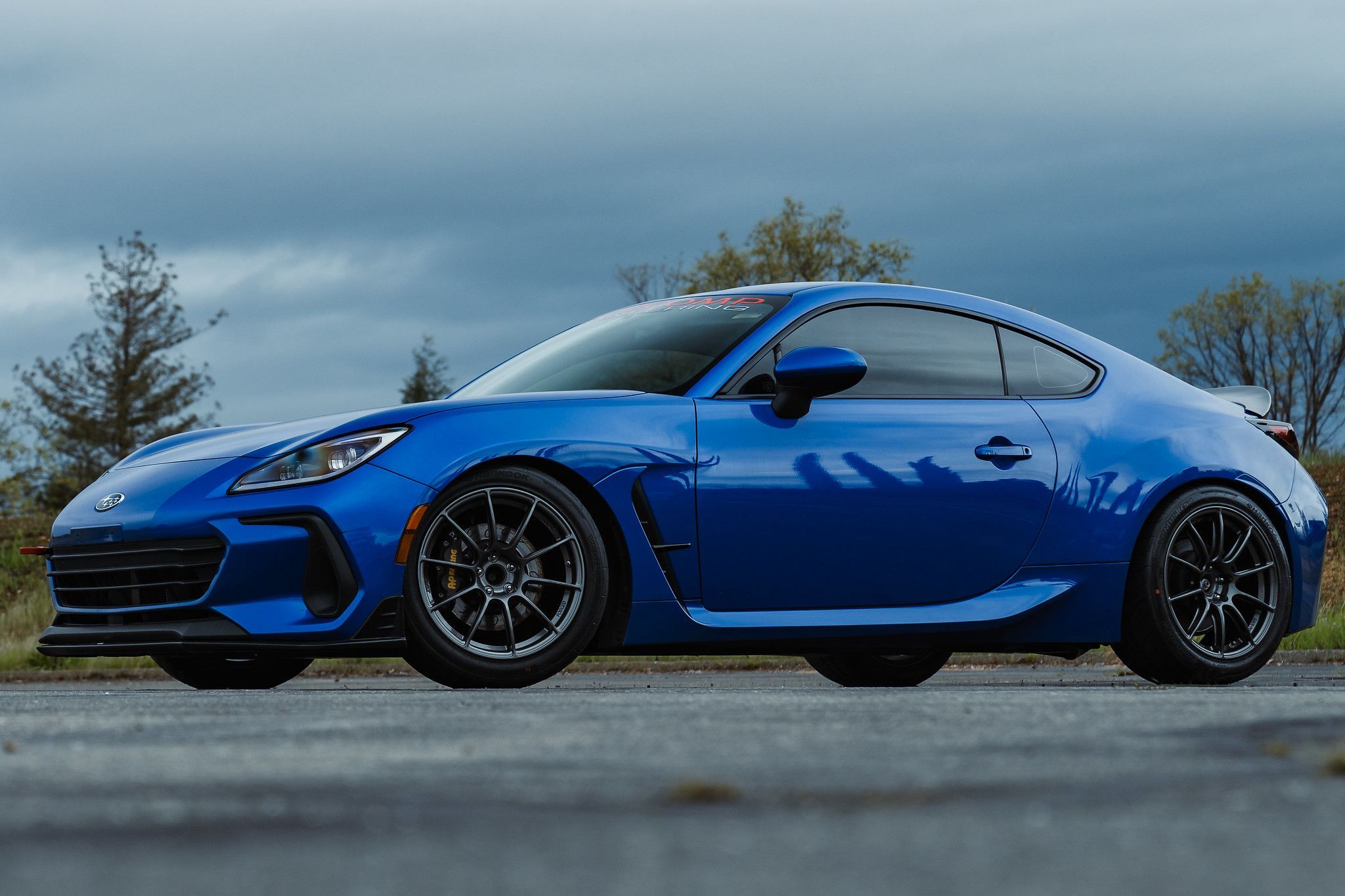 Blue Subaru ZD8 / Gen 2 BRZ with 17" SM-10RS Apex wheels in Anthracite
