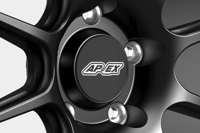 Macro shot of APEX wheel pocket with APEX Wheels center cap