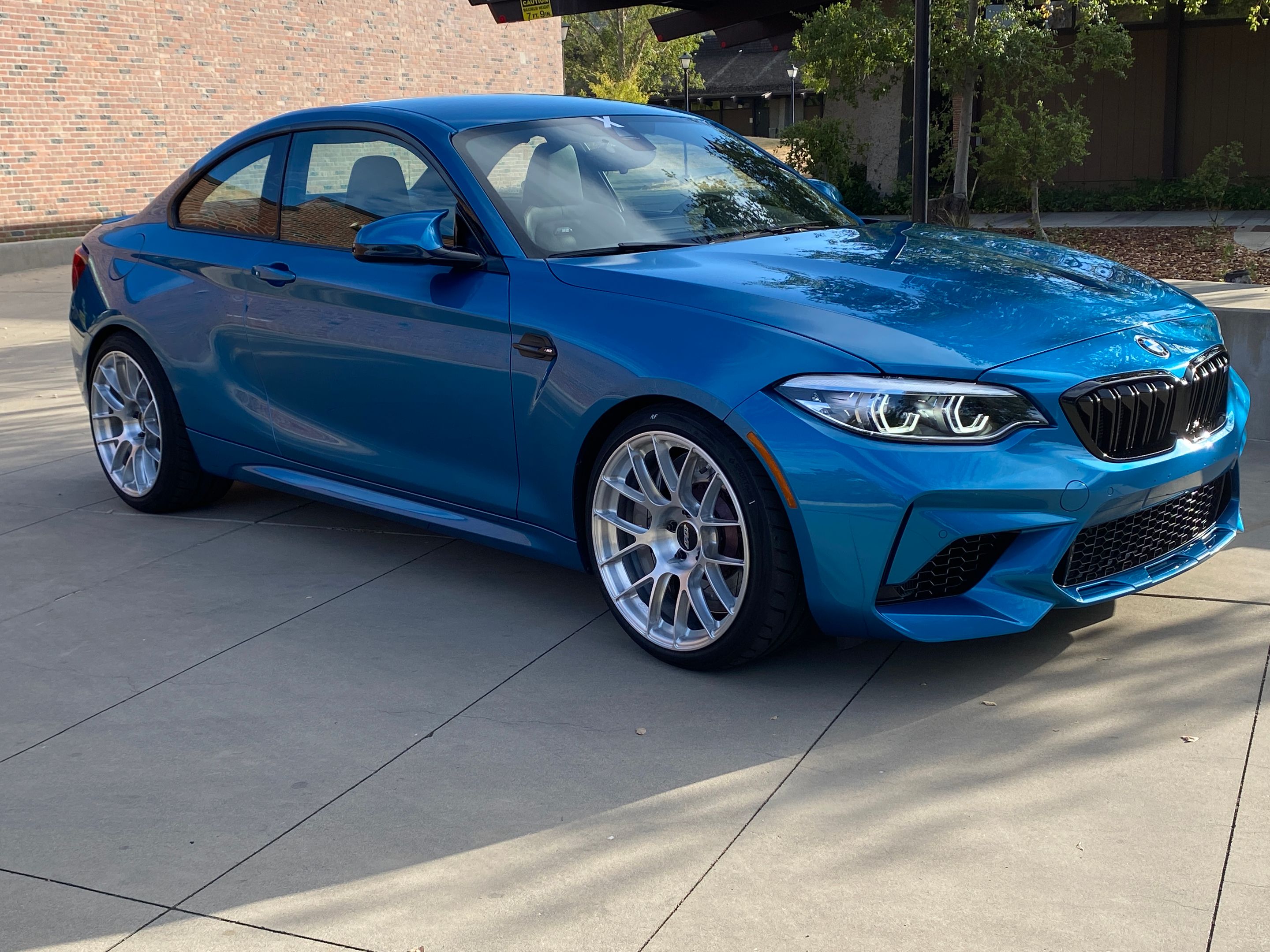 Blue BMW F87 M2 with 19" EC-7RS Apex wheels in Brushed Clear