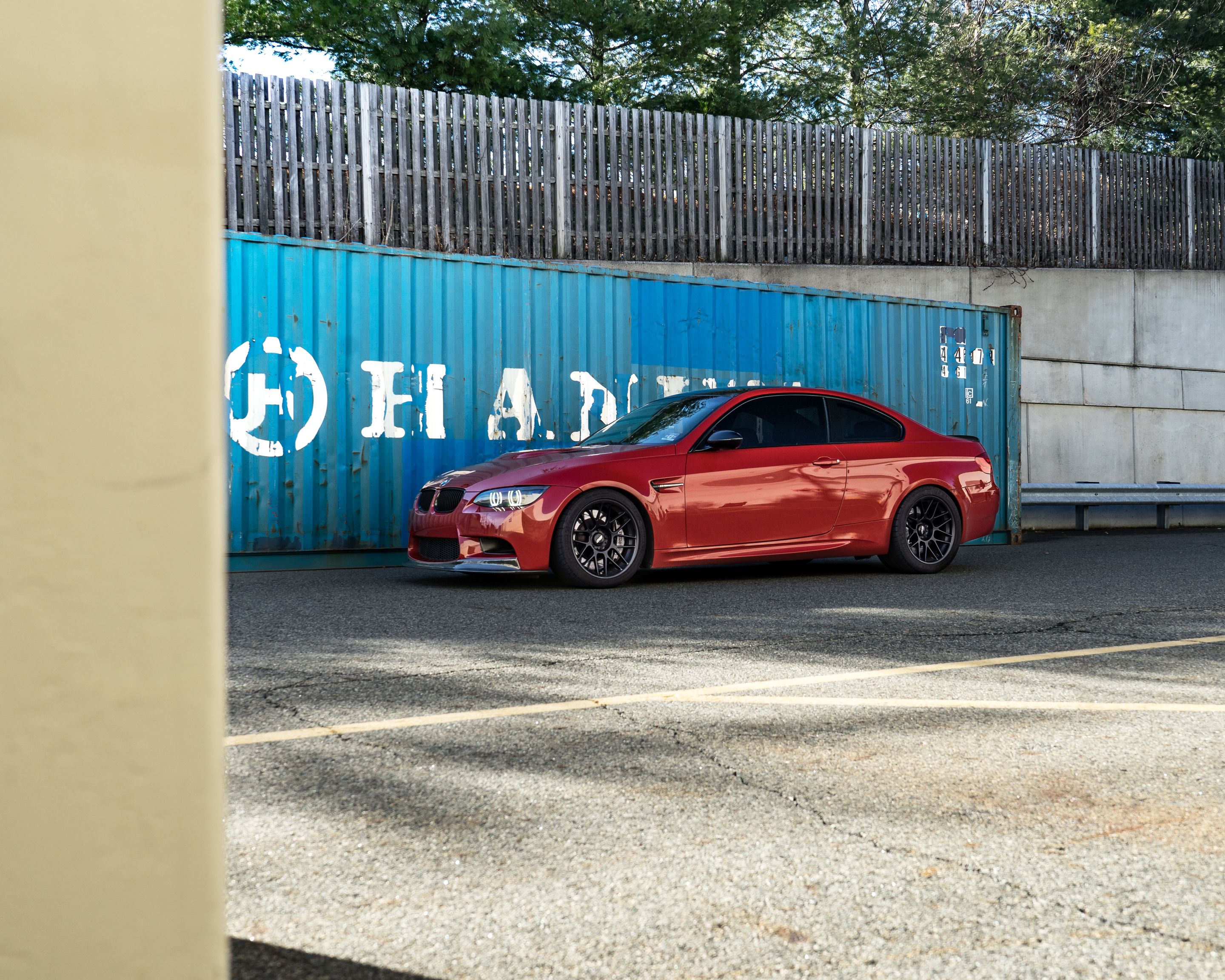 Red BMW E92 Coupe M3 with 18" ARC-8 Apex wheels in Satin Black