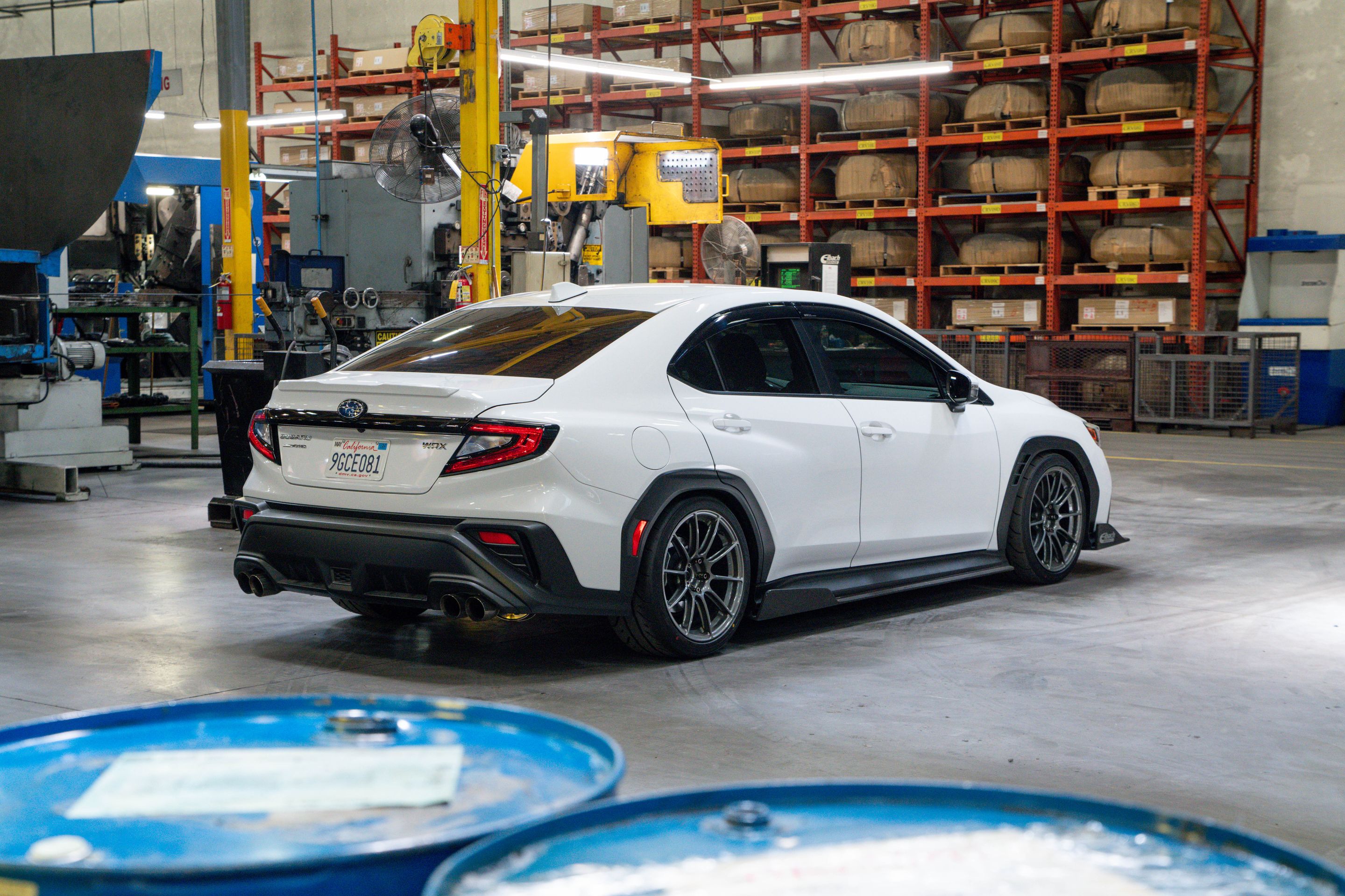 White Subaru VB WRX with 18" SM-10RS Apex wheels in Anthracite