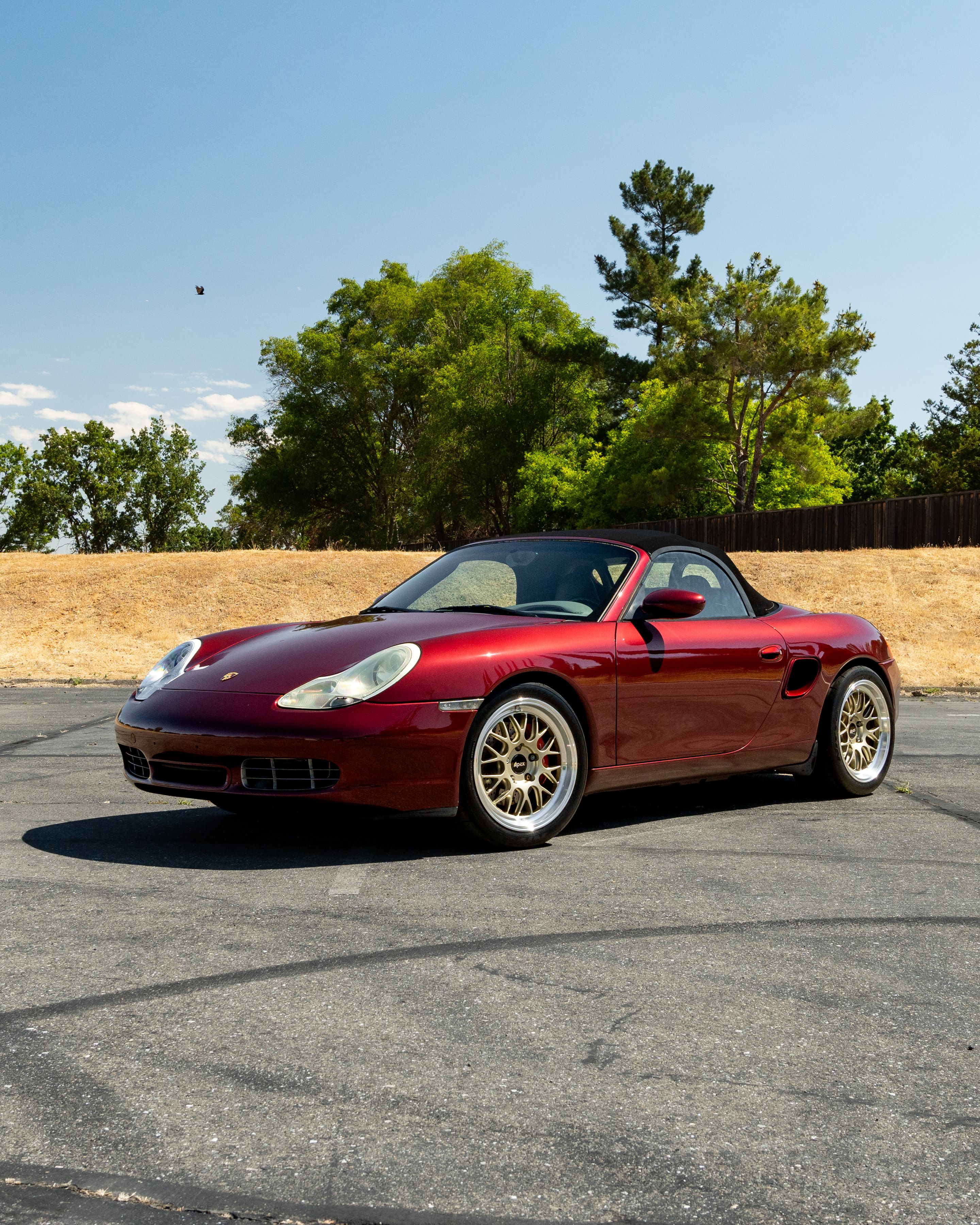Red Porsche 986 Boxster with 18" ML-10RT Apex wheels in Machined Lip Gloss Motorsport Gold