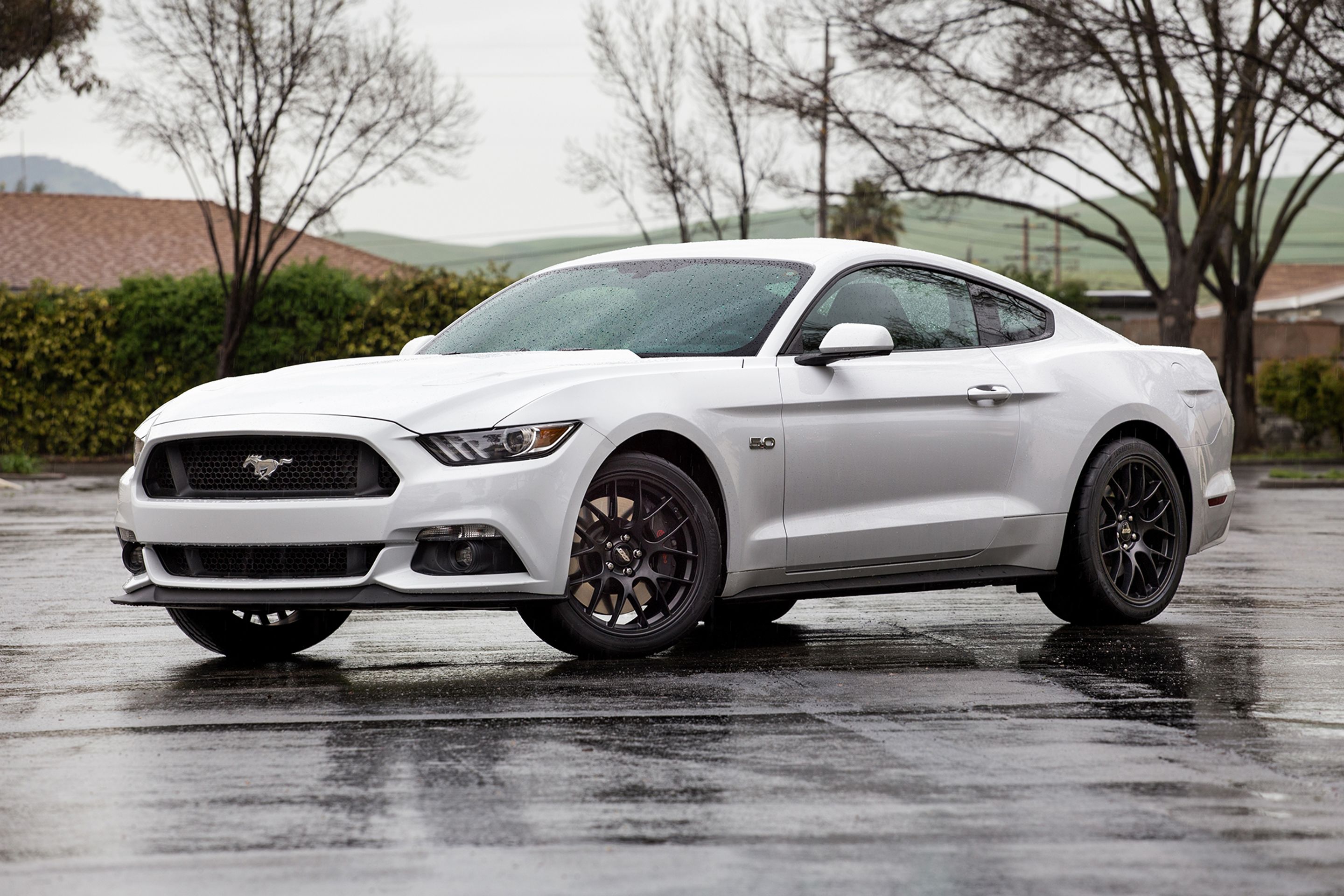 White Ford S550 Mustang GT with 19" EC-7 Apex wheels in Satin Black