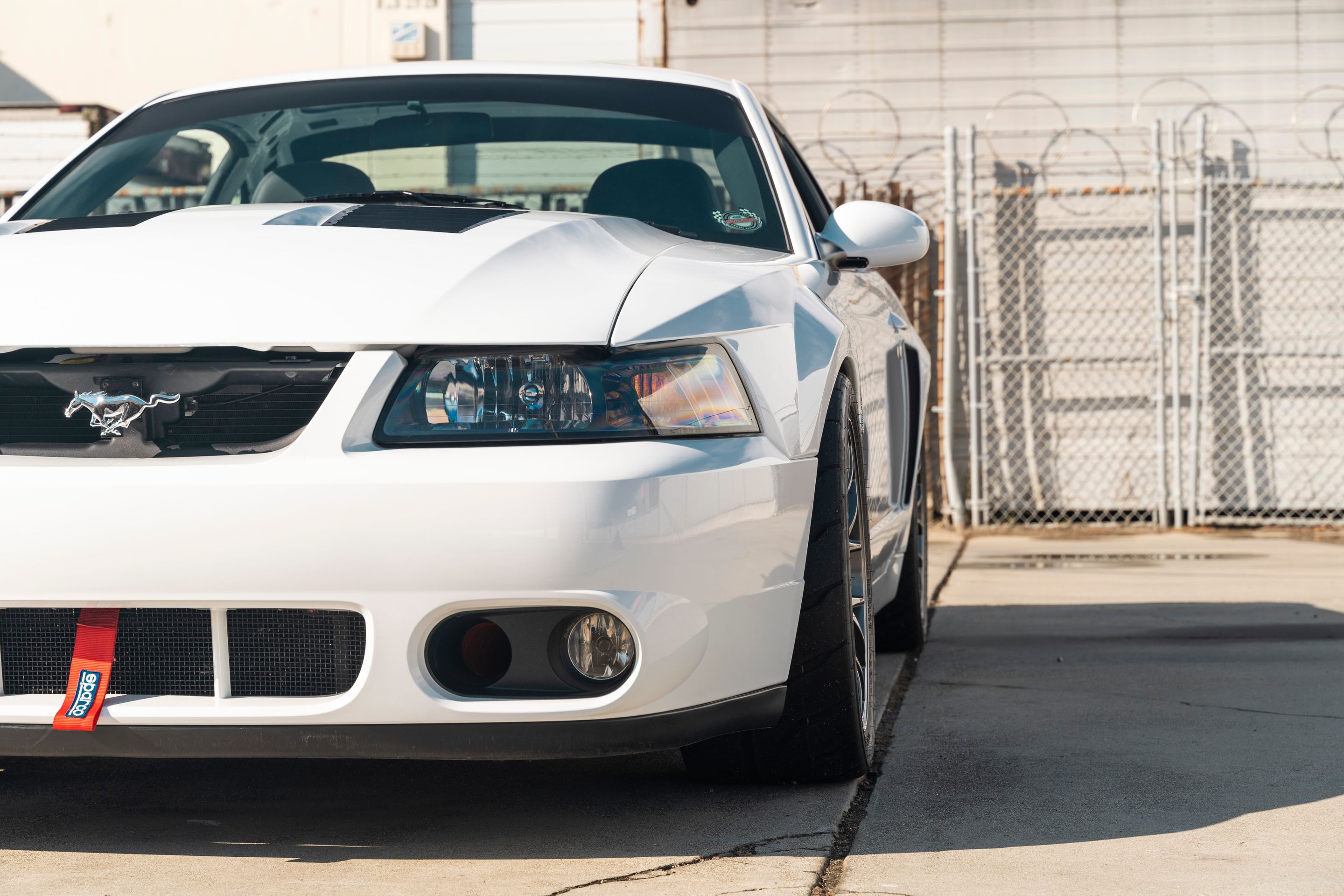 White Ford SN95 Mustang Cobra with 18" EC-7 Apex wheels in Anthracite