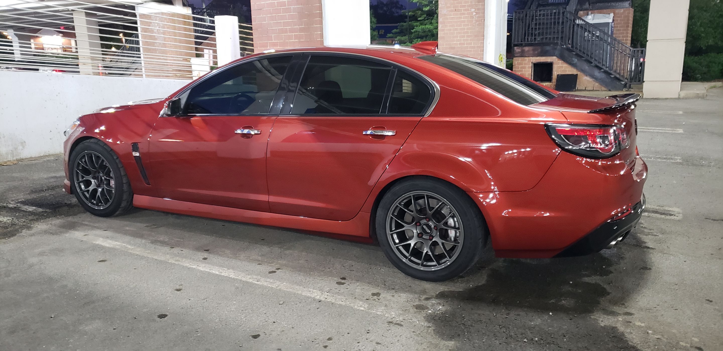 Orange Chevrolet SS with 18" EC-7 Apex wheels in Anthracite