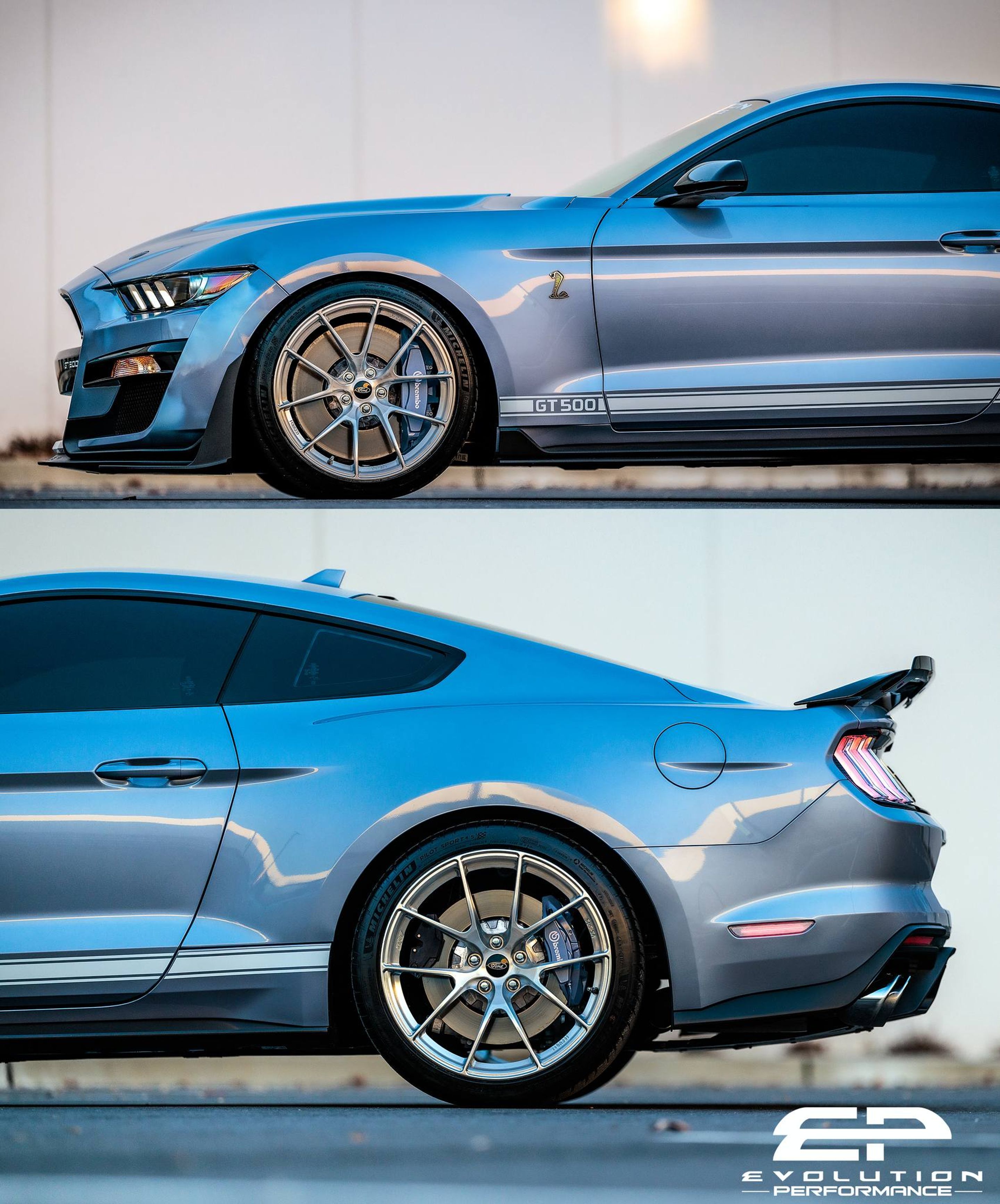 Grey Ford S550 Mustang GT500 with 20" VS-5RS Apex wheels in Brushed Clear
