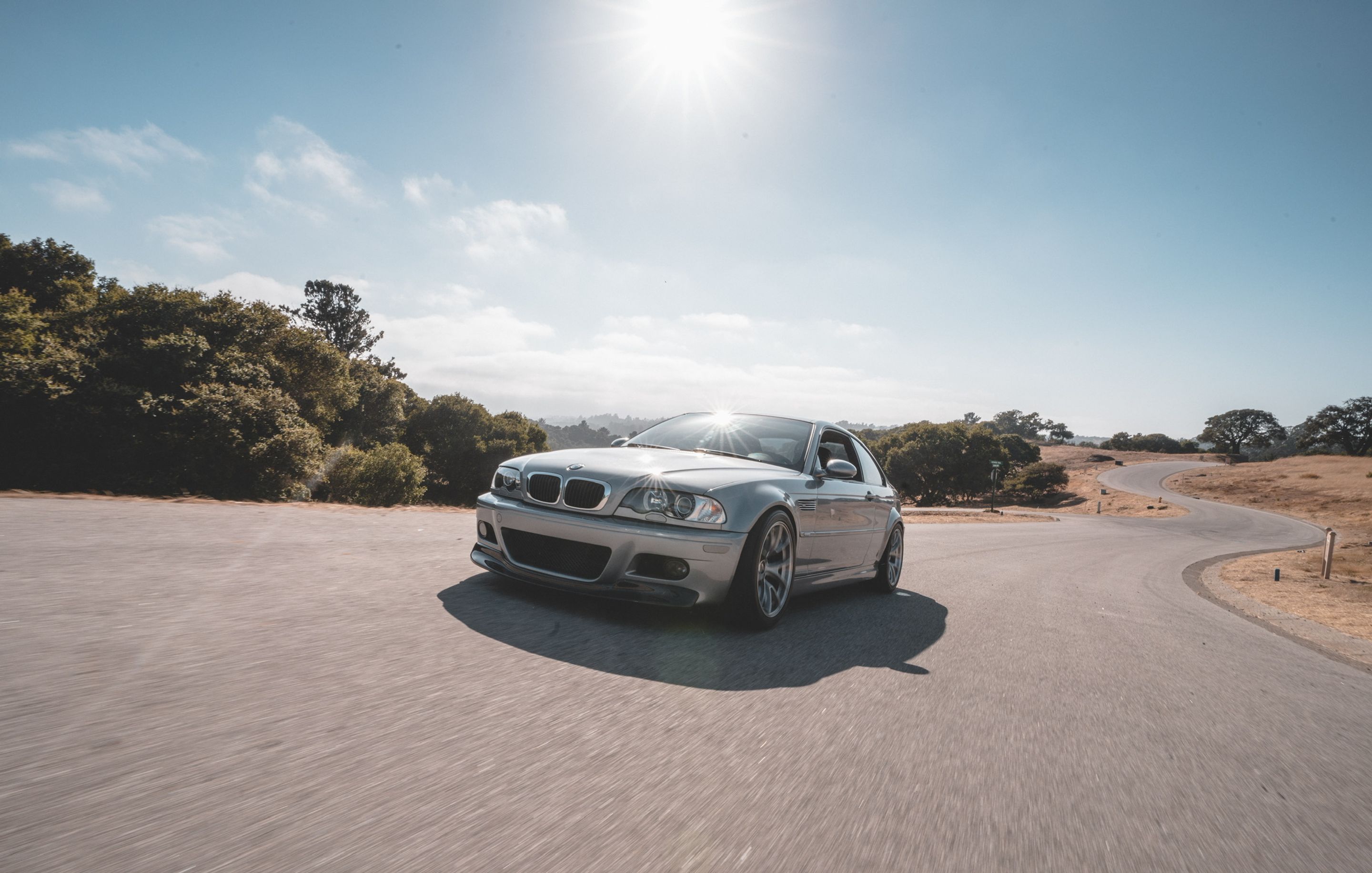 Silver BMW E46 M3 with 18" VS-5RS Apex wheels in Brushed Clear