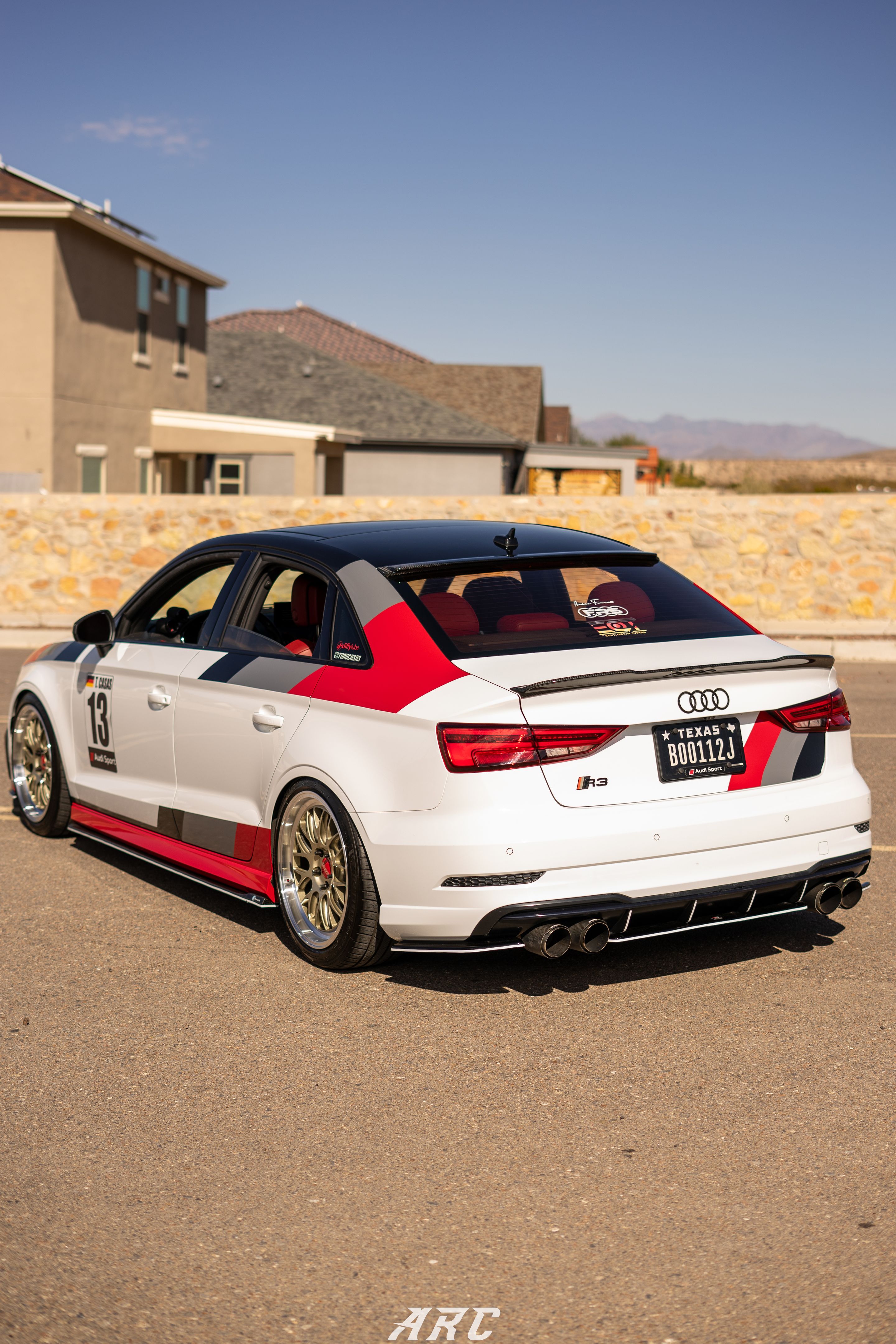 Race Livery Audi 8V A3 with 18" ML-10RT Apex wheels in Machined Lip Gloss Motorsport Gold