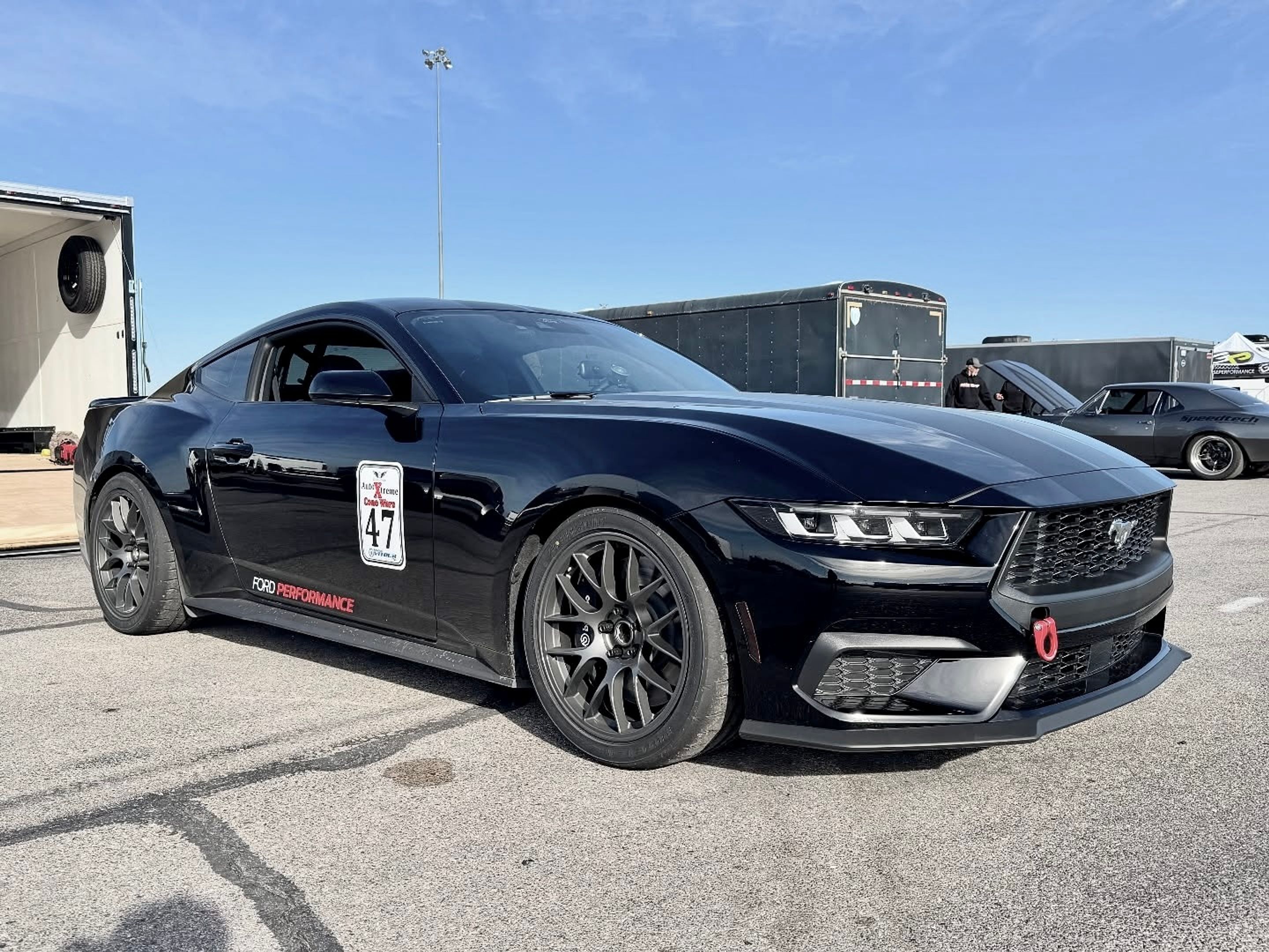 Black Ford S650 Mustang GT with 19" EC-7 Apex wheels in Anthracite