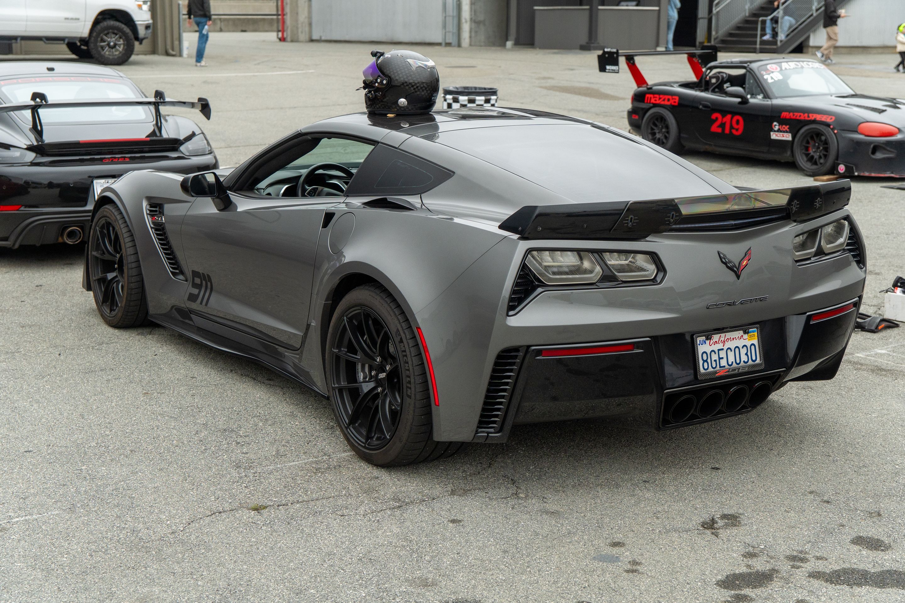 Grey Chevrolet C7 Corvette Z06 with 19" VS-5RS Apex wheels in Satin Black