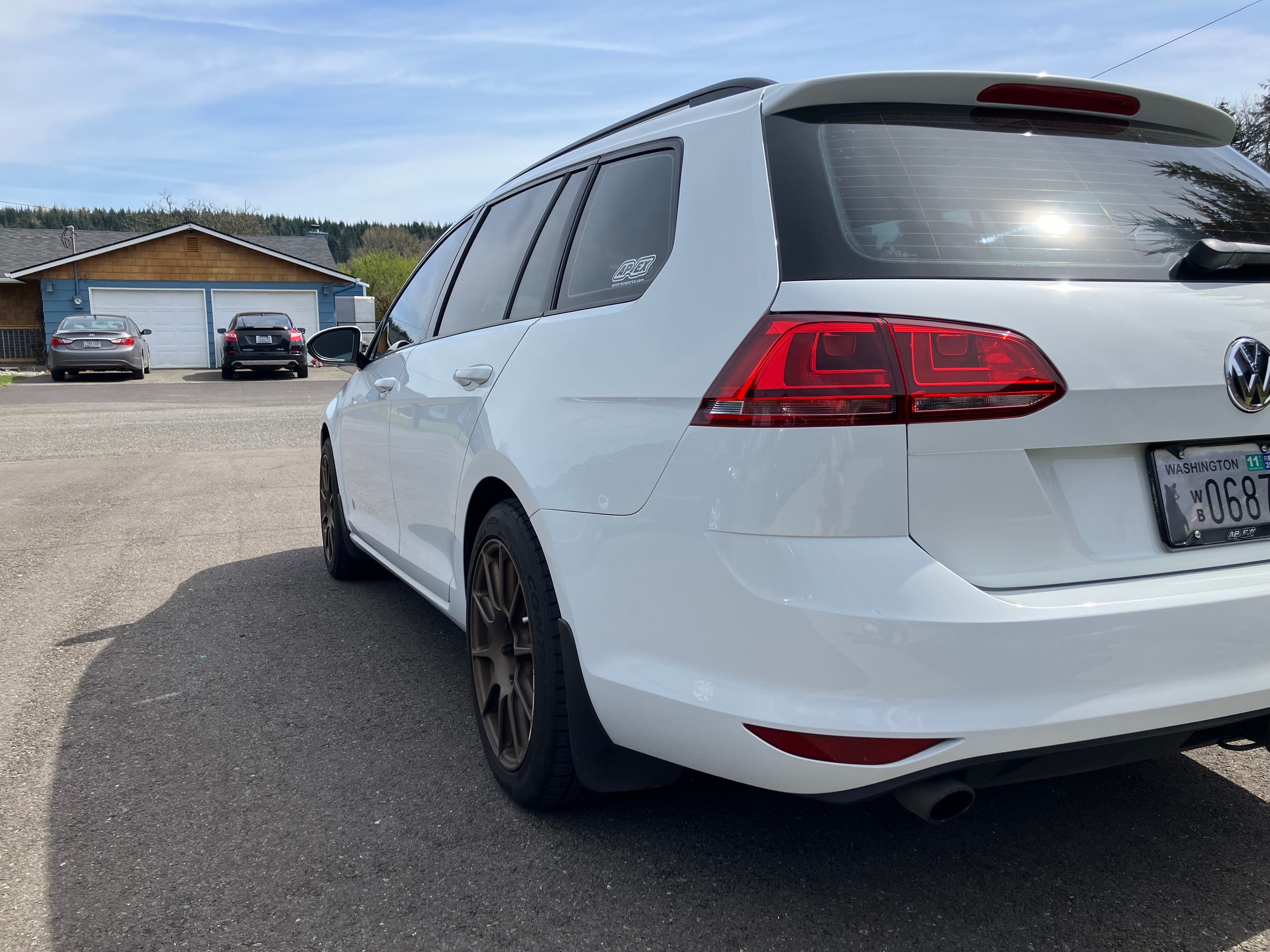 White VW MK7 Alltrack/SportWagen Golf SportWagen with 17" VS-5 Apex wheels in Satin Bronze