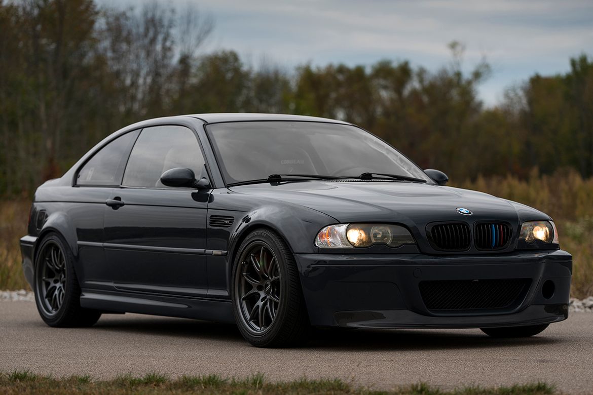 Black BMW E46 M3 with 18" FL-5 Apex wheels in Anthracite