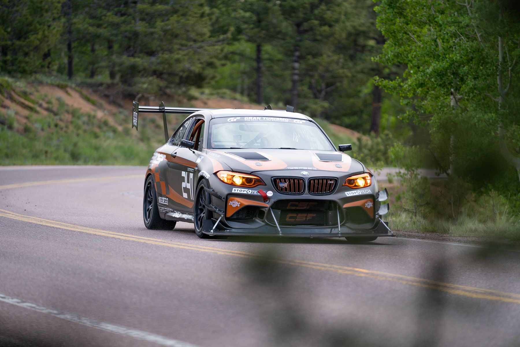 Grey BMW F87 M2 with 18" FL-5 Apex wheels in Satin Black
