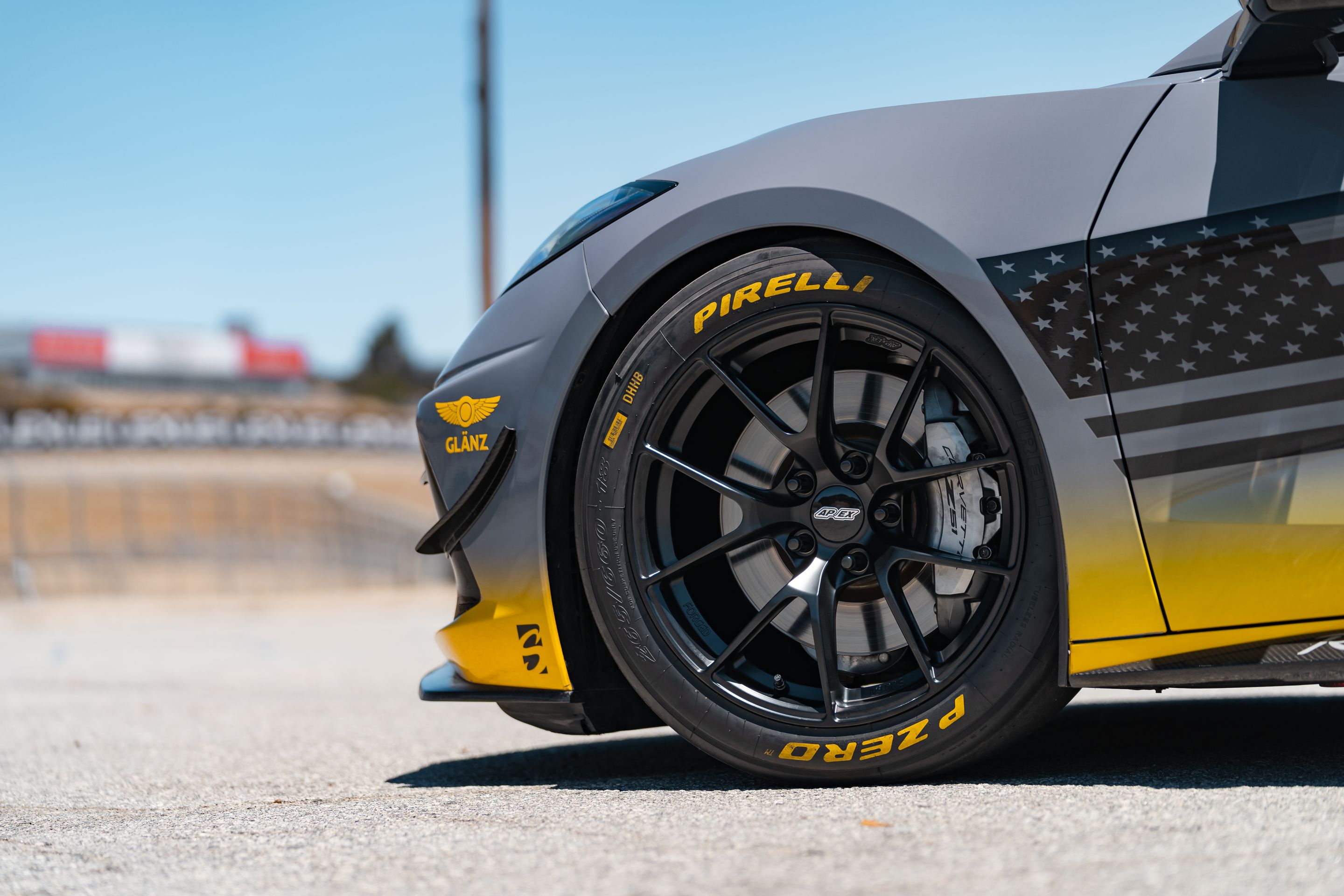 Grey Chevrolet C8 Corvette Stingray/Z51 with 18" VS-5RS Apex wheels in Satin Black
