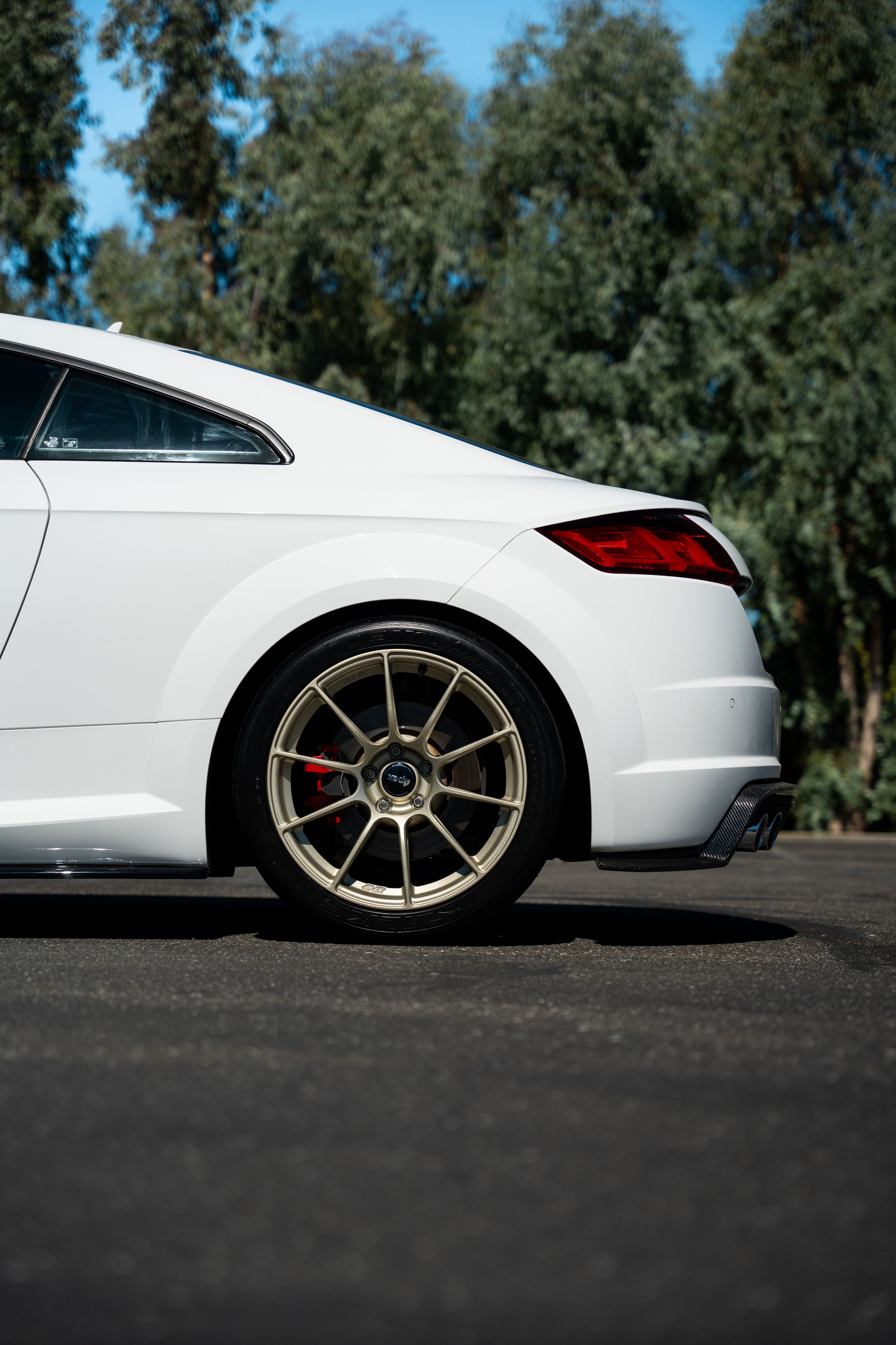 White Audi 8S TTS with 18" SM-10RS Apex wheels in Motorsport Gold