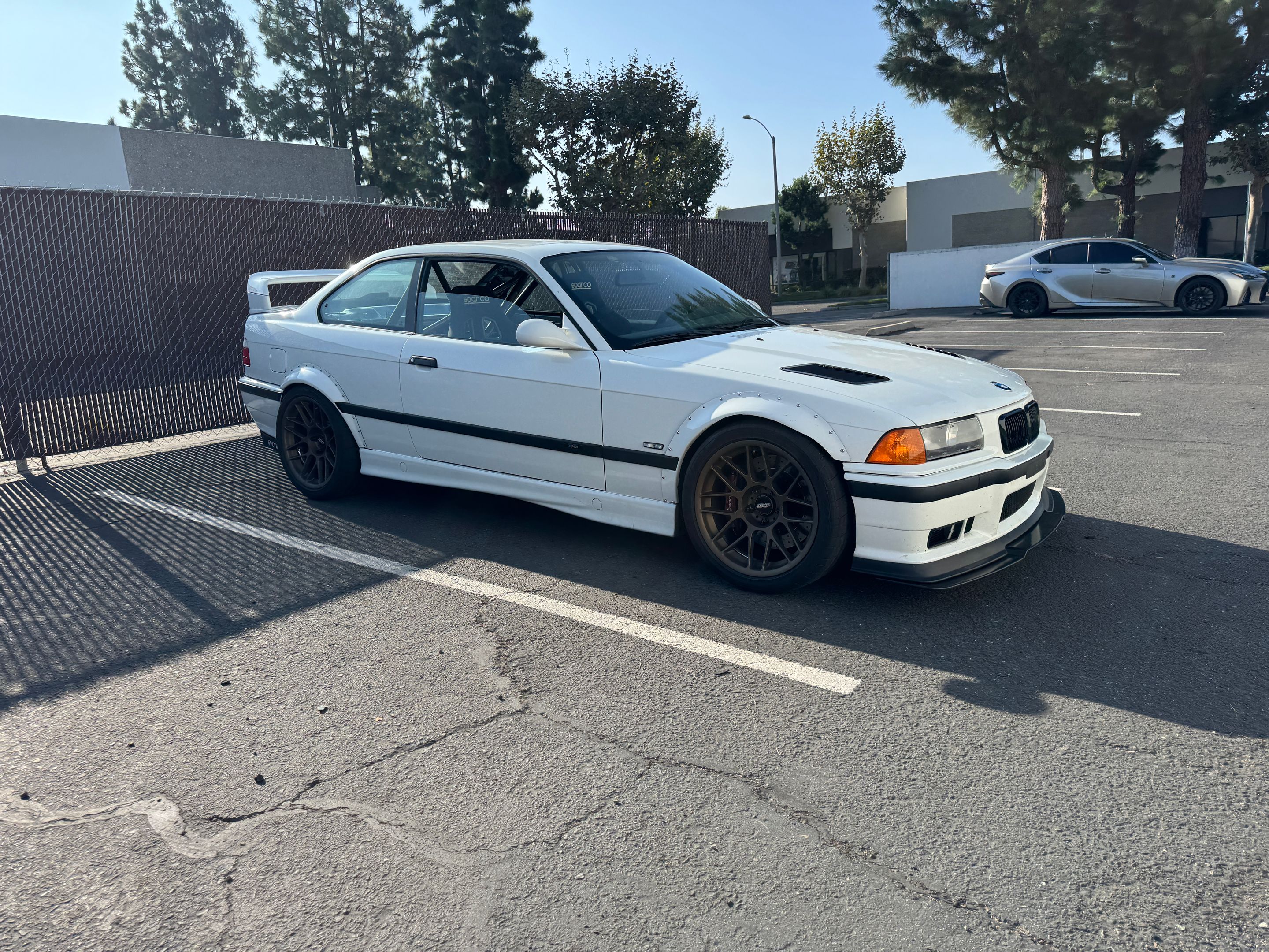White BMW E36 M3 with 18" ARC-8 Apex wheels in Satin Bronze