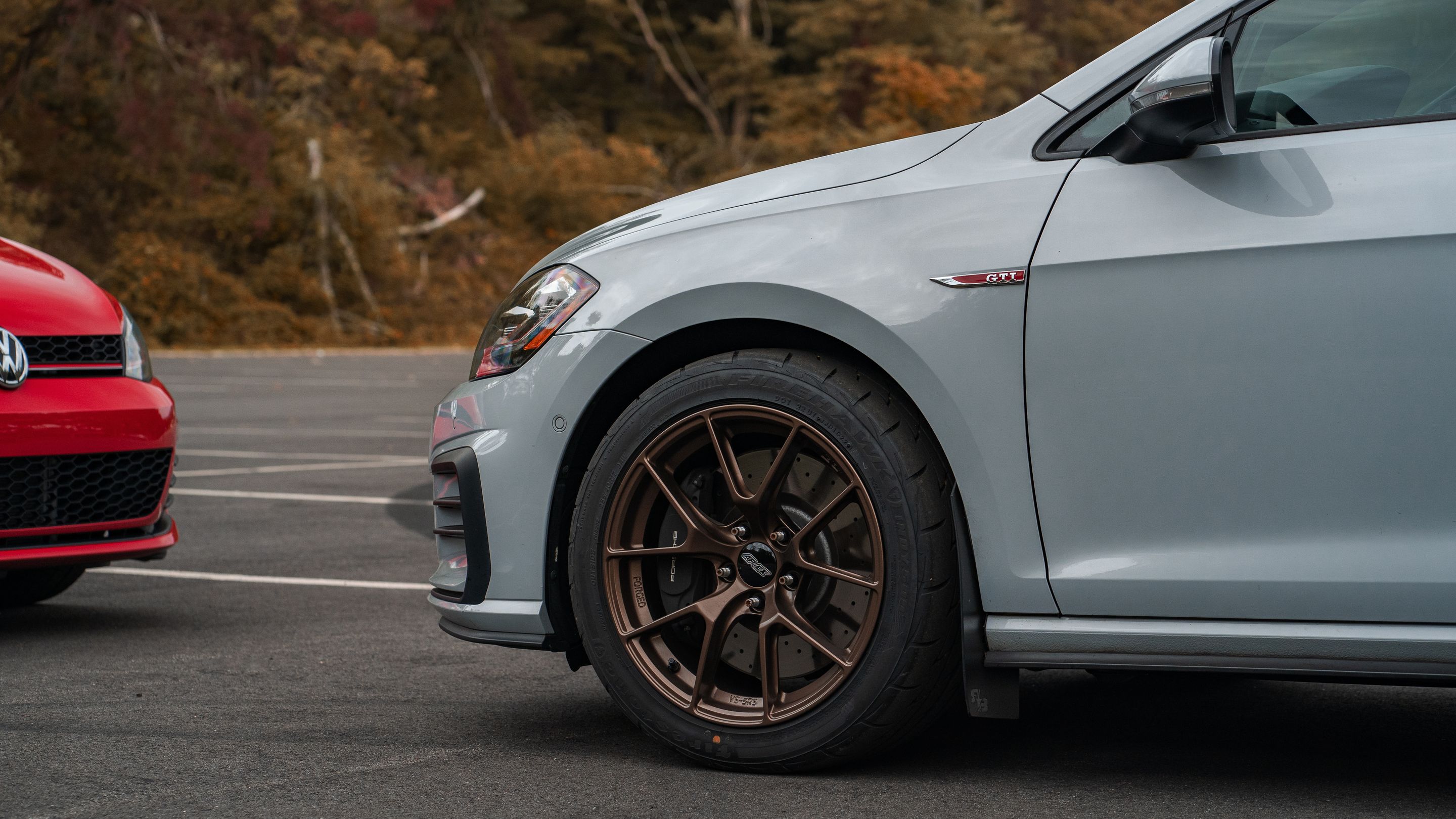 Grey VW MK7 GTI with 17" VS-5RS Apex wheels in Satin Bronze