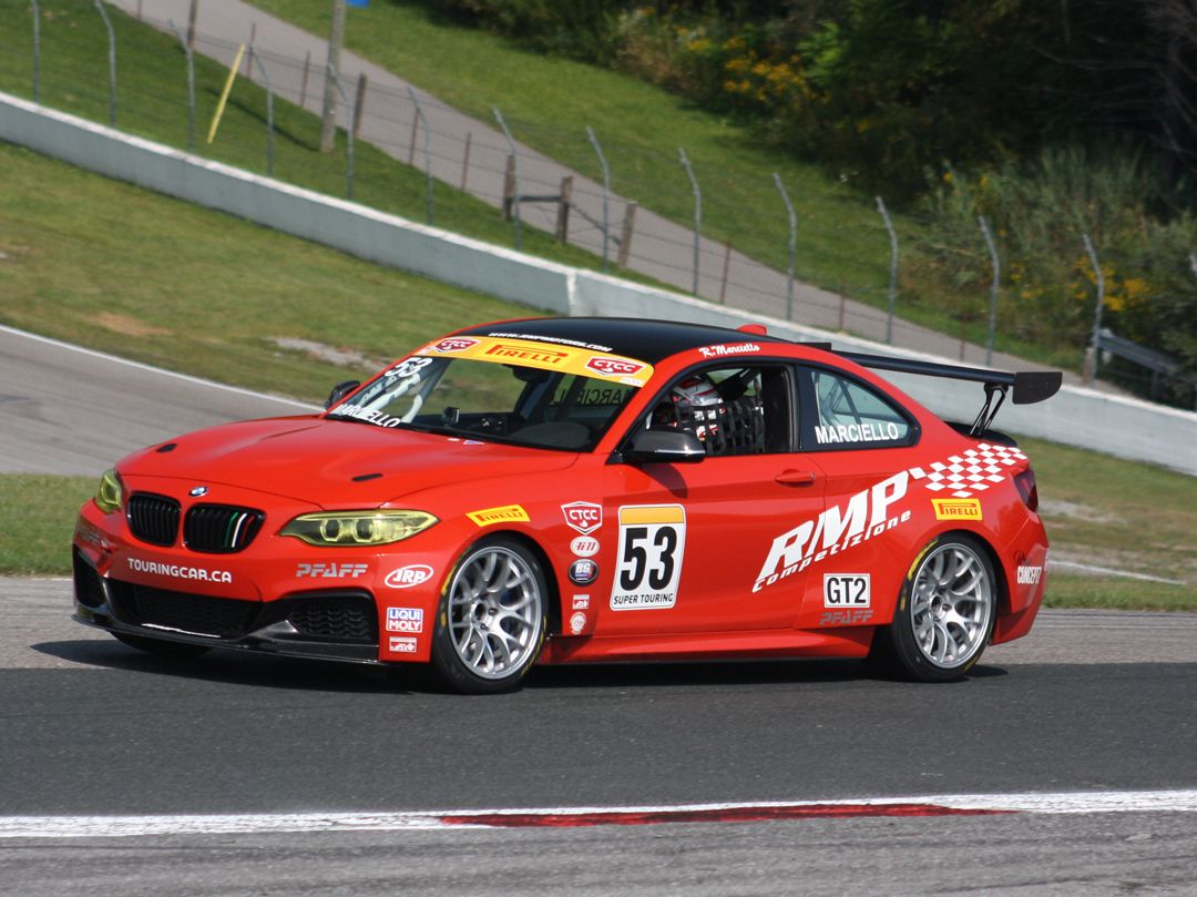 Red BMW F22 Coupe 2 Series with 18" EC-7 Apex wheels in Race Silver