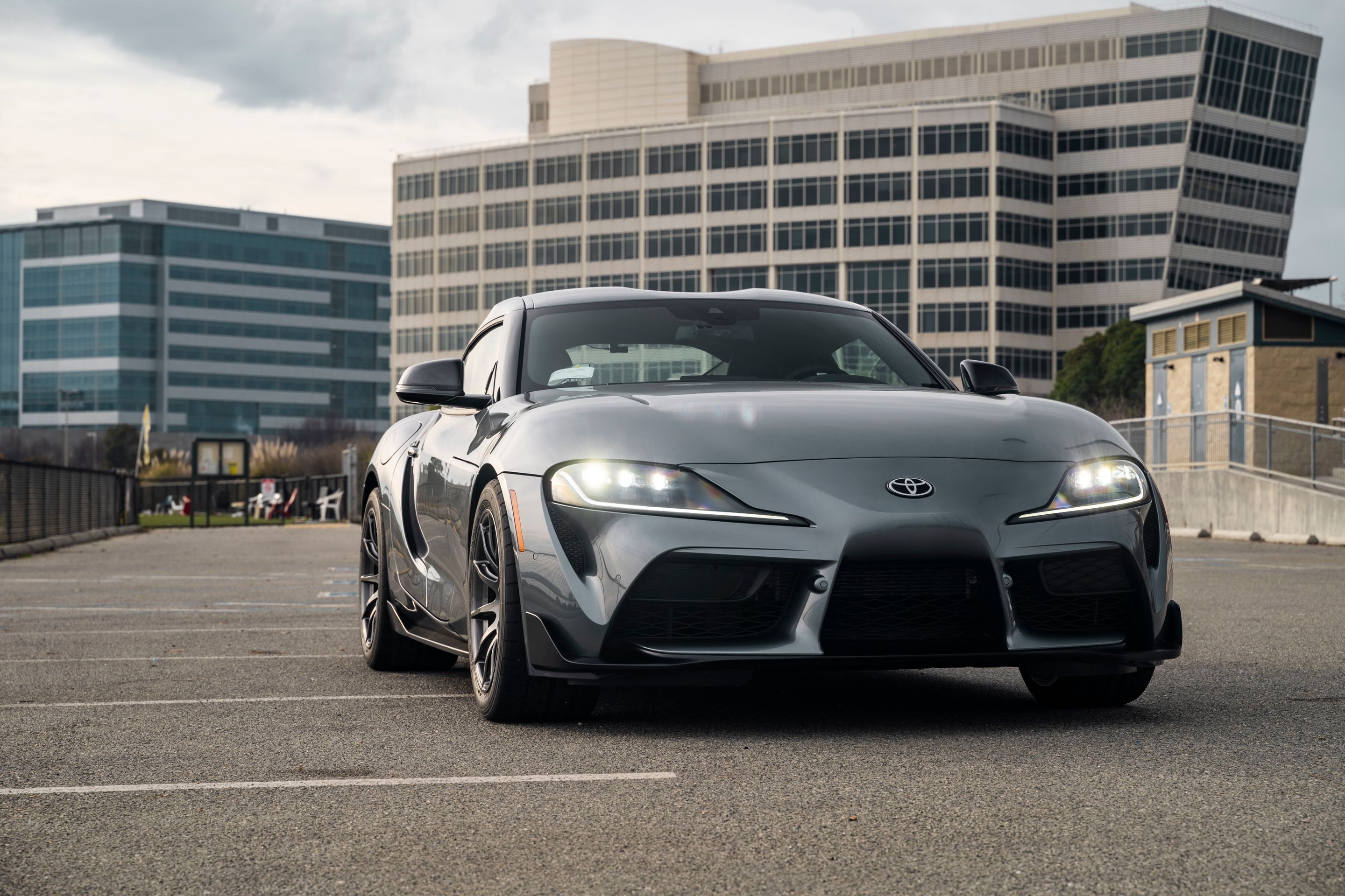 Grey Toyota GR Supra with 18" SM-10 Apex wheels in Anthracite