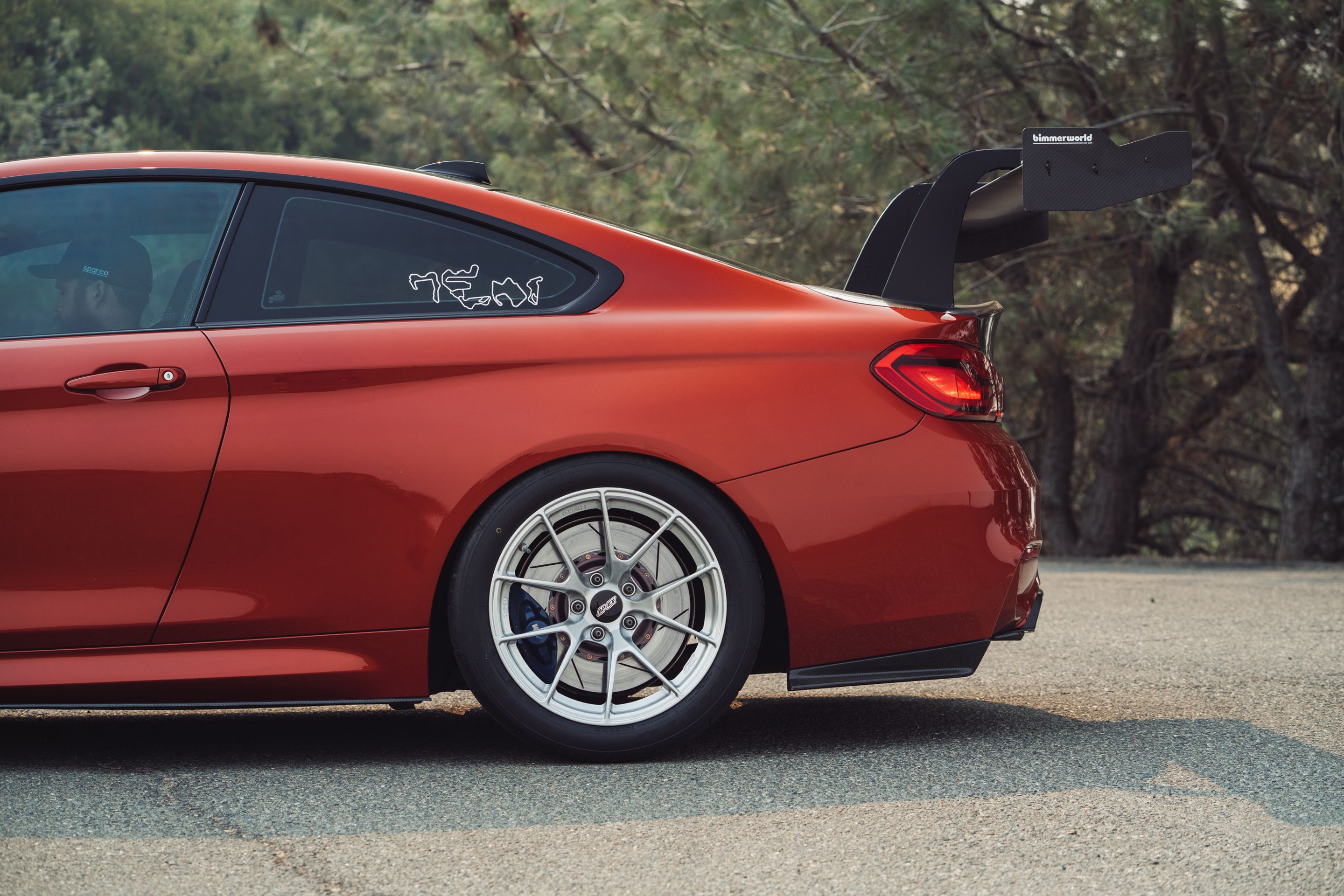 Orange BMW F82 Coupe M4 with 18" VS-5RS Apex wheels in Brushed Clear