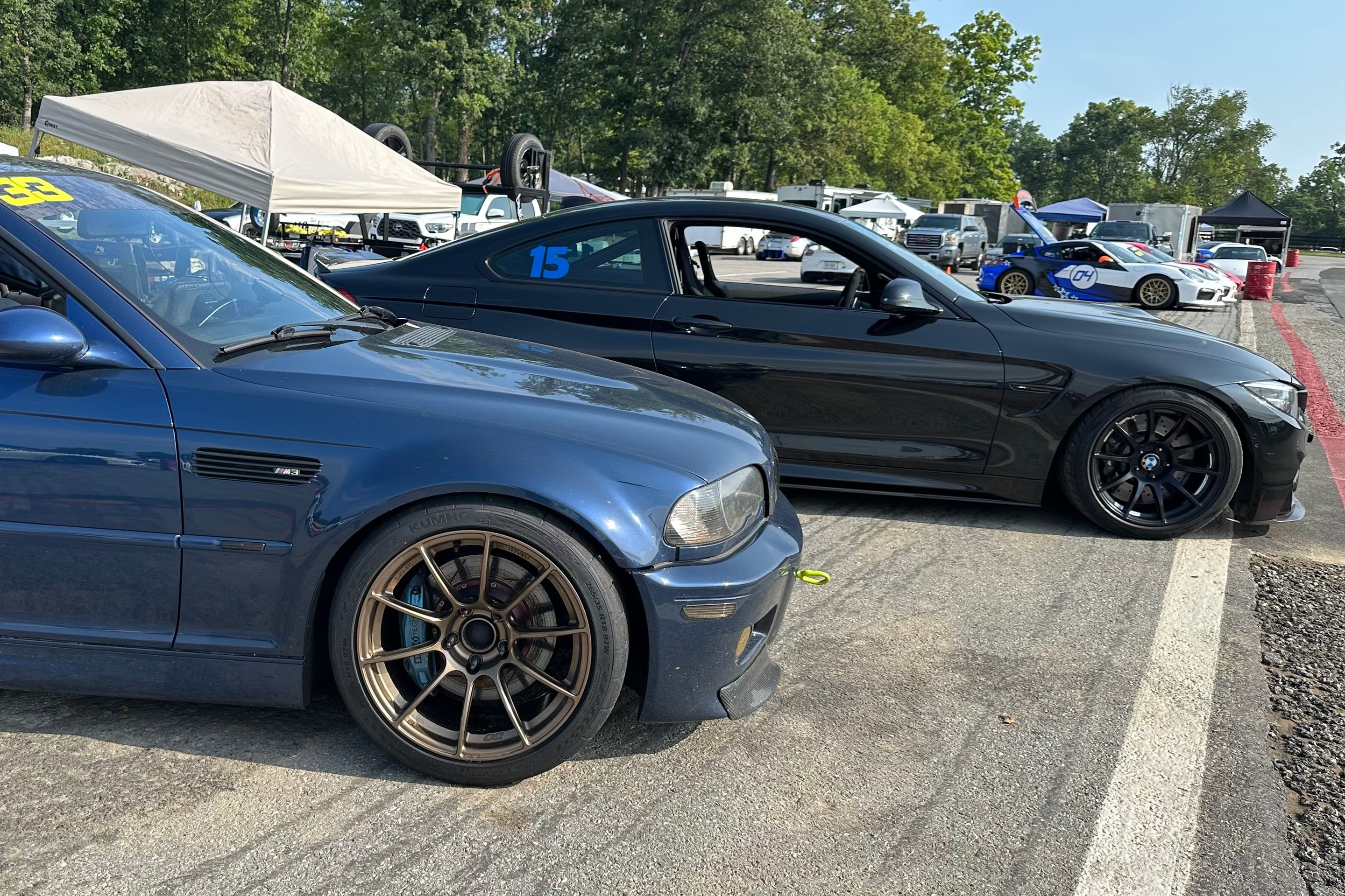 Blue BMW E46 M3 with 18" SM-10RS Apex wheels in Satin Bronze
