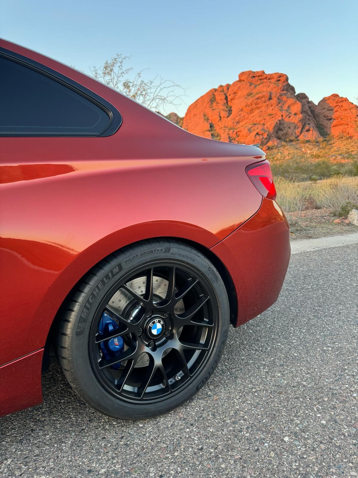 Orange BMW F22 Coupe 2 Series with 18" EC-7 Apex wheels in Satin Black