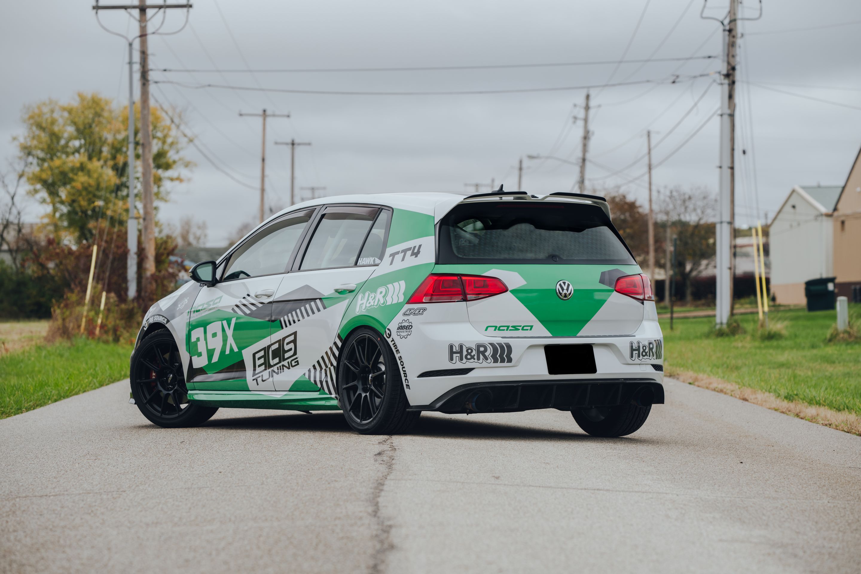 Race Livery VW MK7 GTI with 18" SM-10 Apex wheels in Satin Black