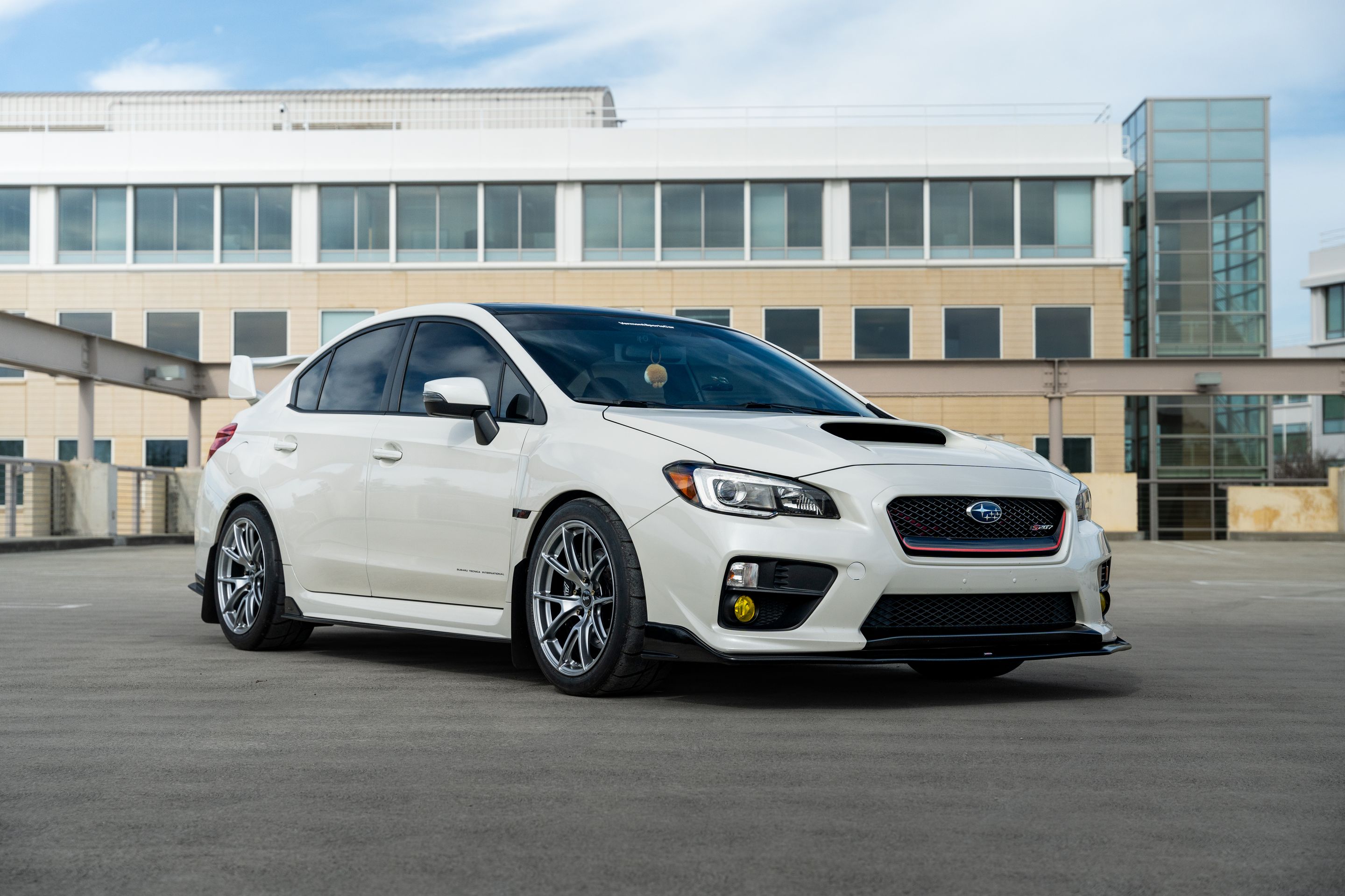 White Subaru VA WRX STI with 18" VS-5 Apex wheels in Hyper Black
