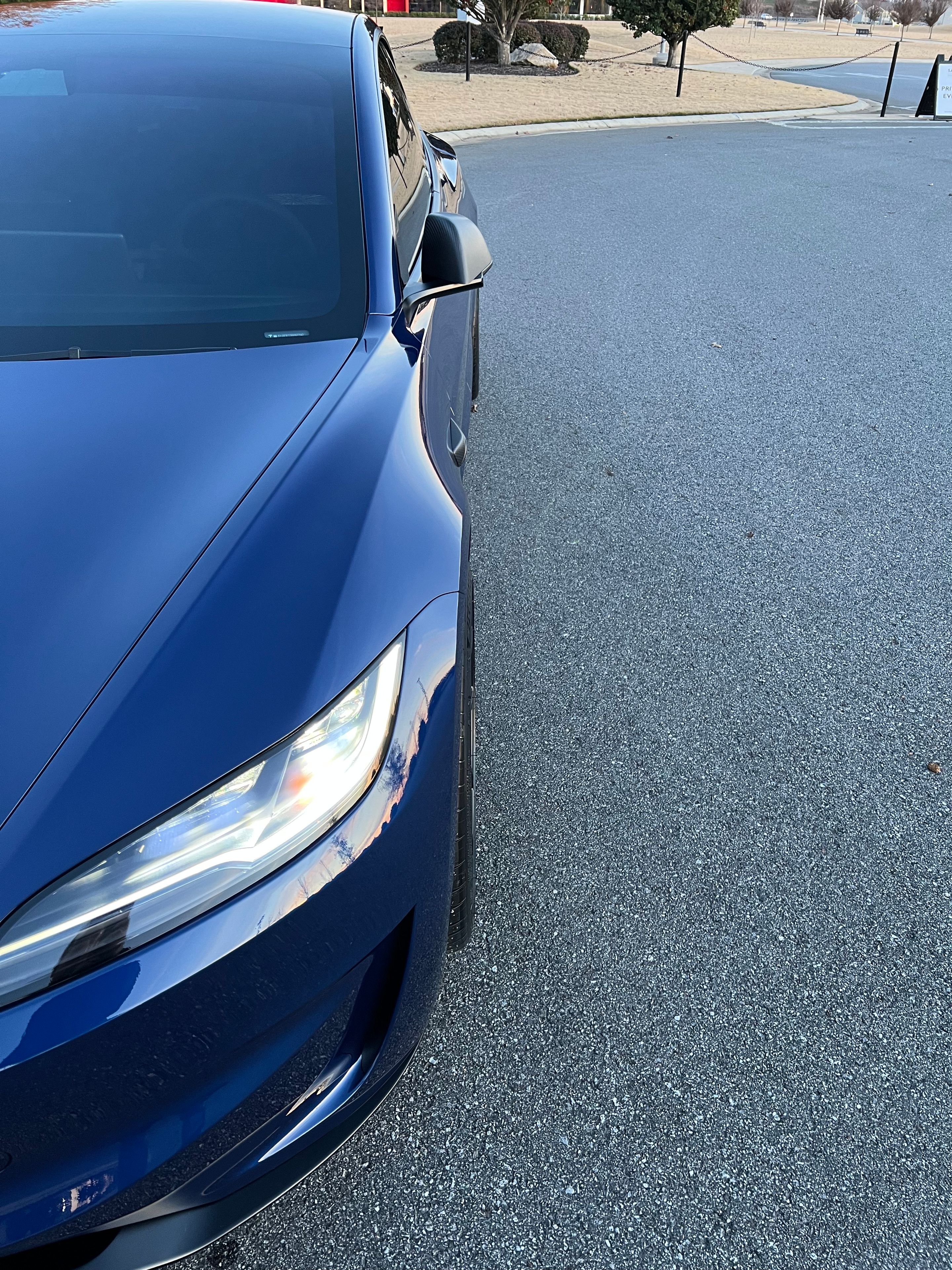 Blue Tesla Model 3 with 20" VS-5RS Apex wheels in Satin Black