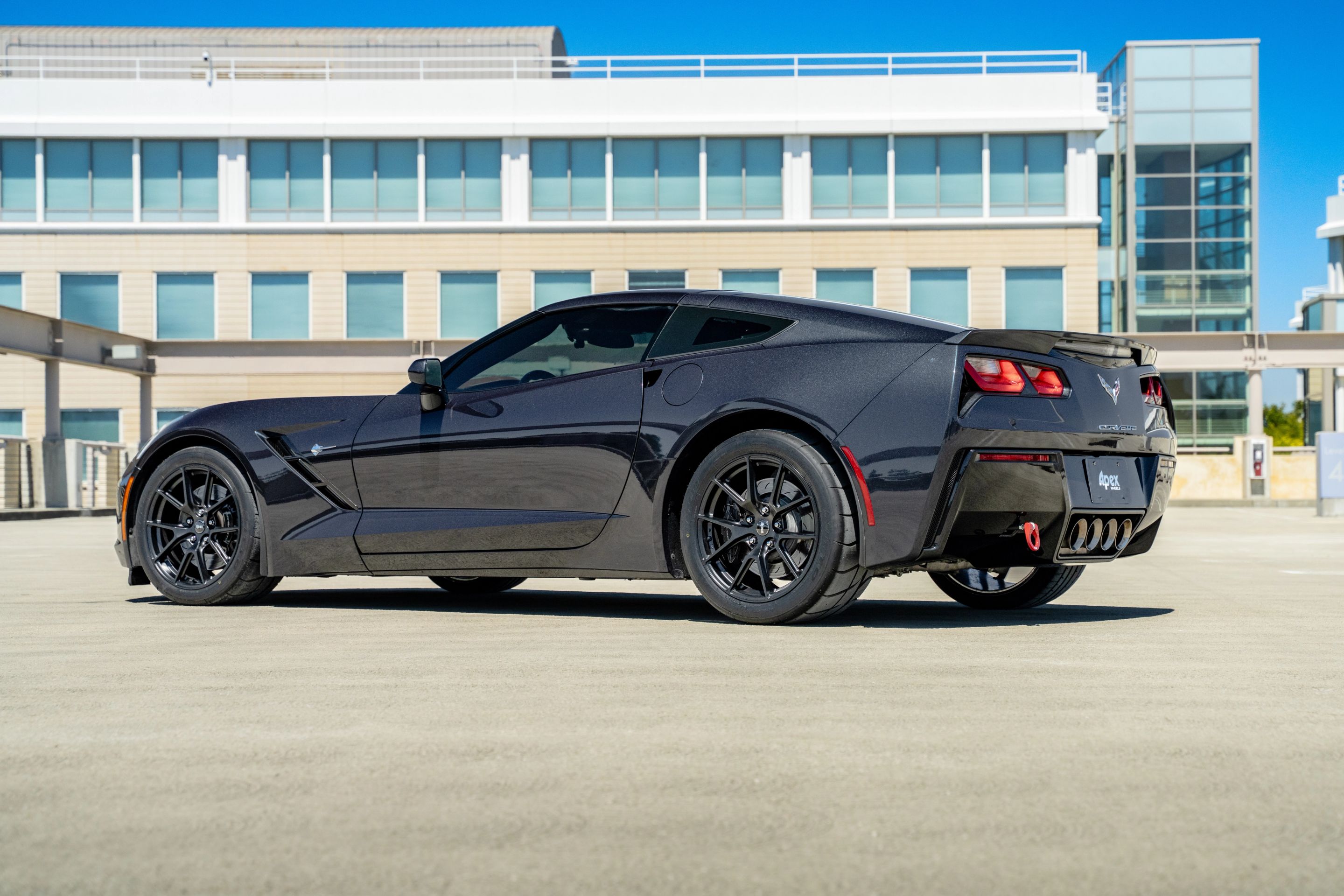 Grey Chevrolet C7 Corvette Stingray/Z51 with 18" VS-5 Apex wheels in Satin Black